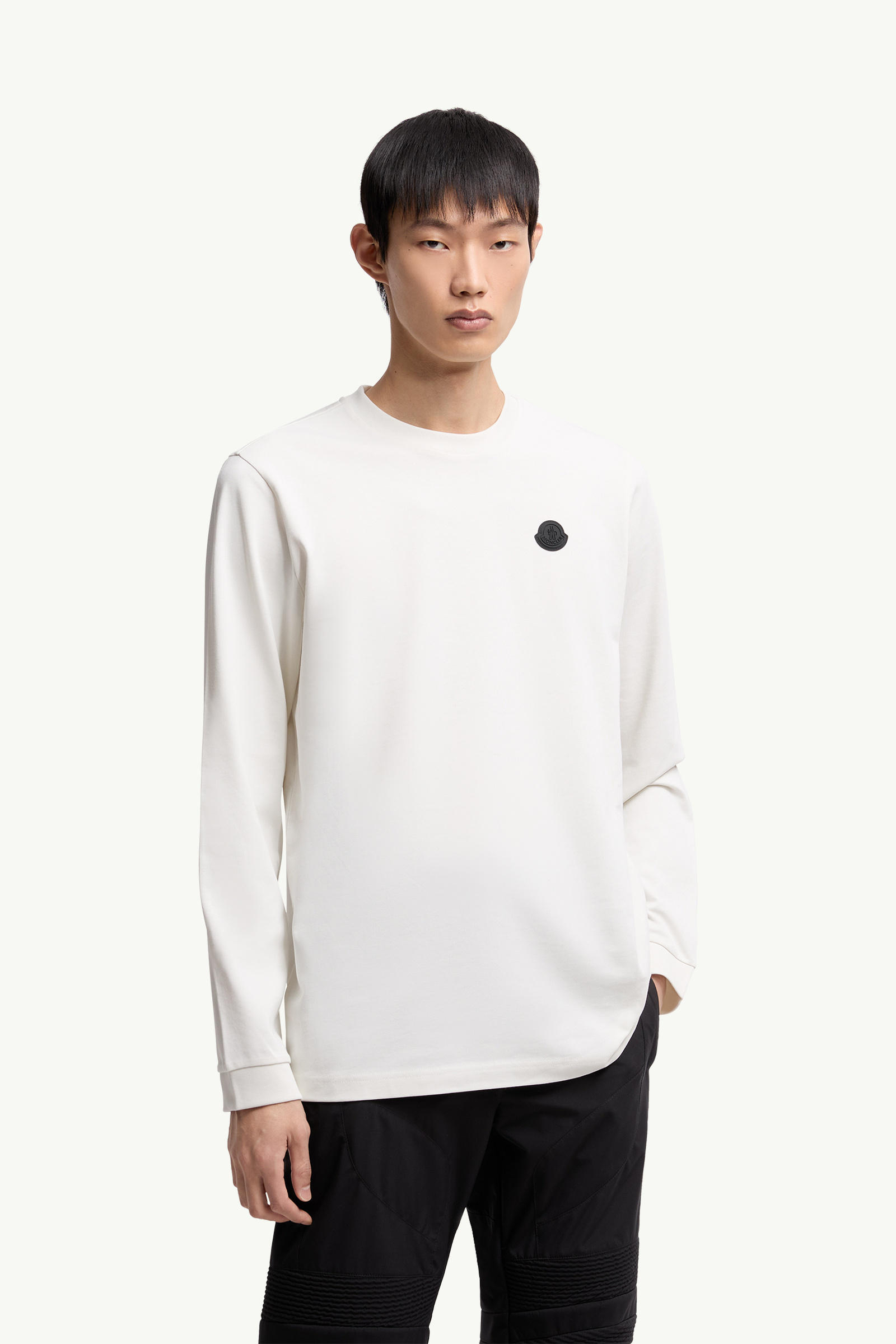 T-shirt a maniche lunghe in cotone con logo grafico Uomo Bianco Moncler 3