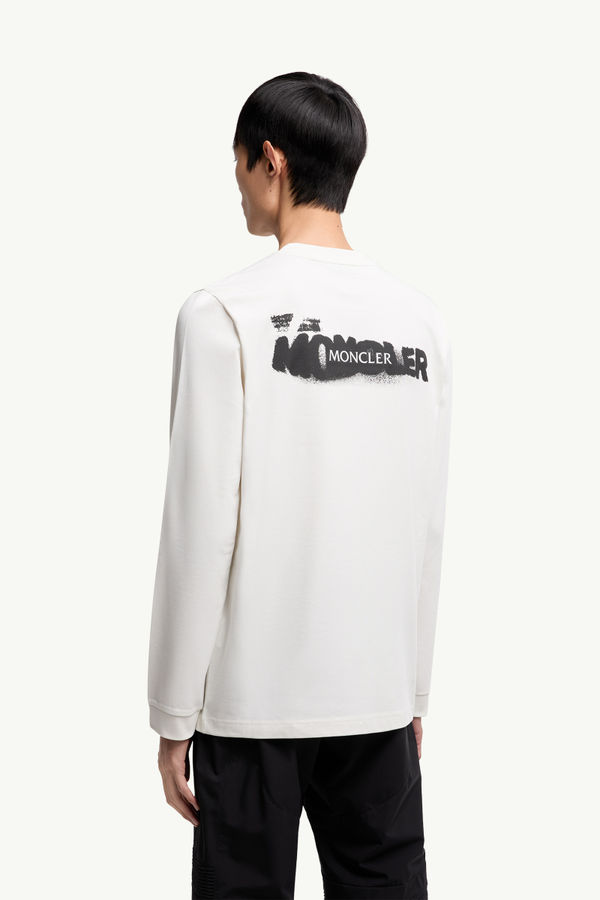 T-shirt a maniche lunghe in cotone con logo grafico Uomo Bianco Moncler 4