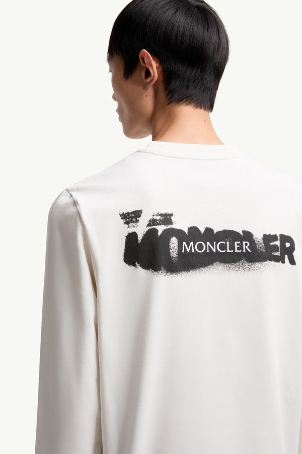 T-shirt a maniche lunghe in cotone con logo grafico Uomo Bianco Moncler 5
