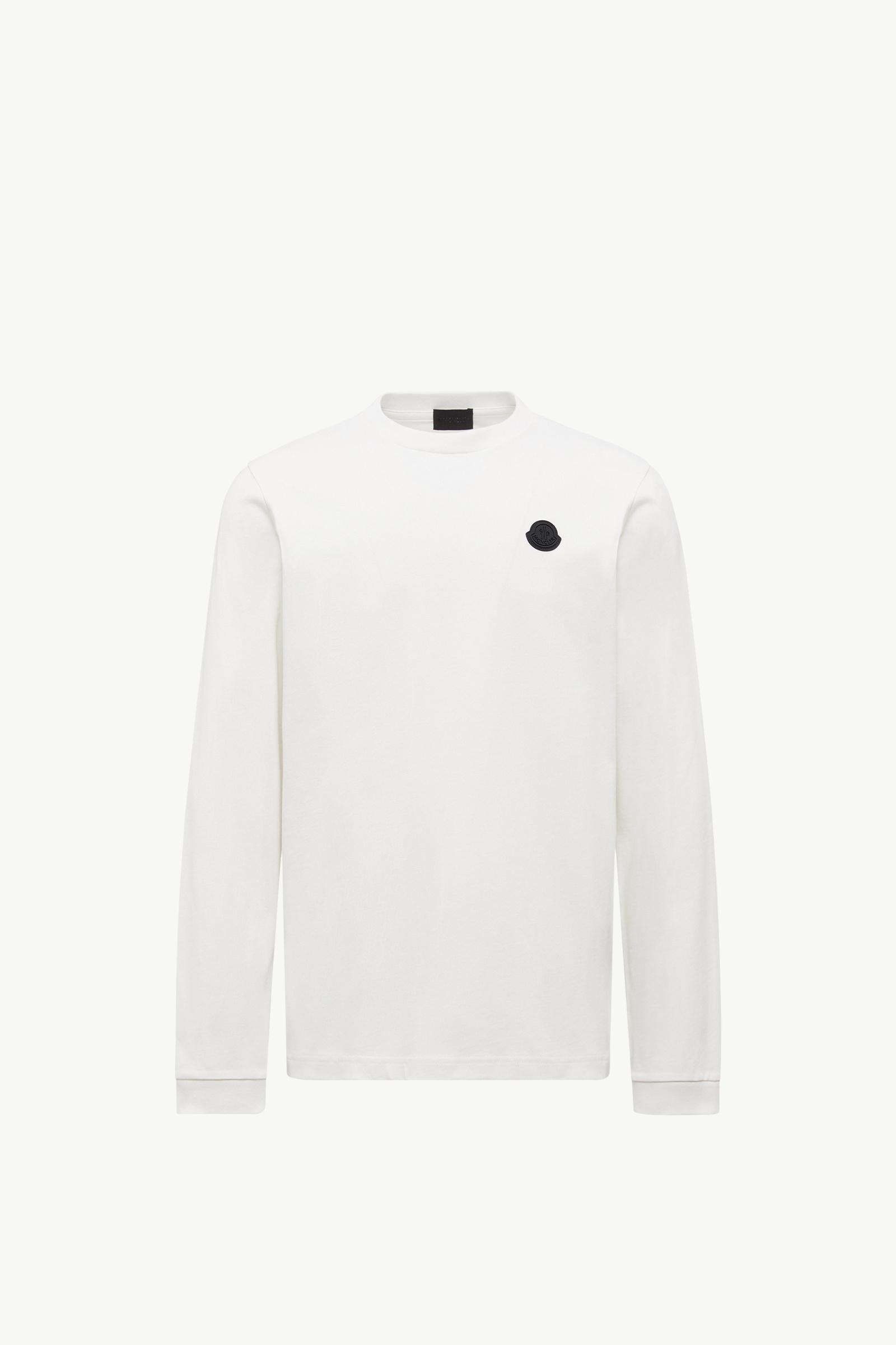 White Graphic Logo Long Sleeve Cotton T-Shirt - Polos & T