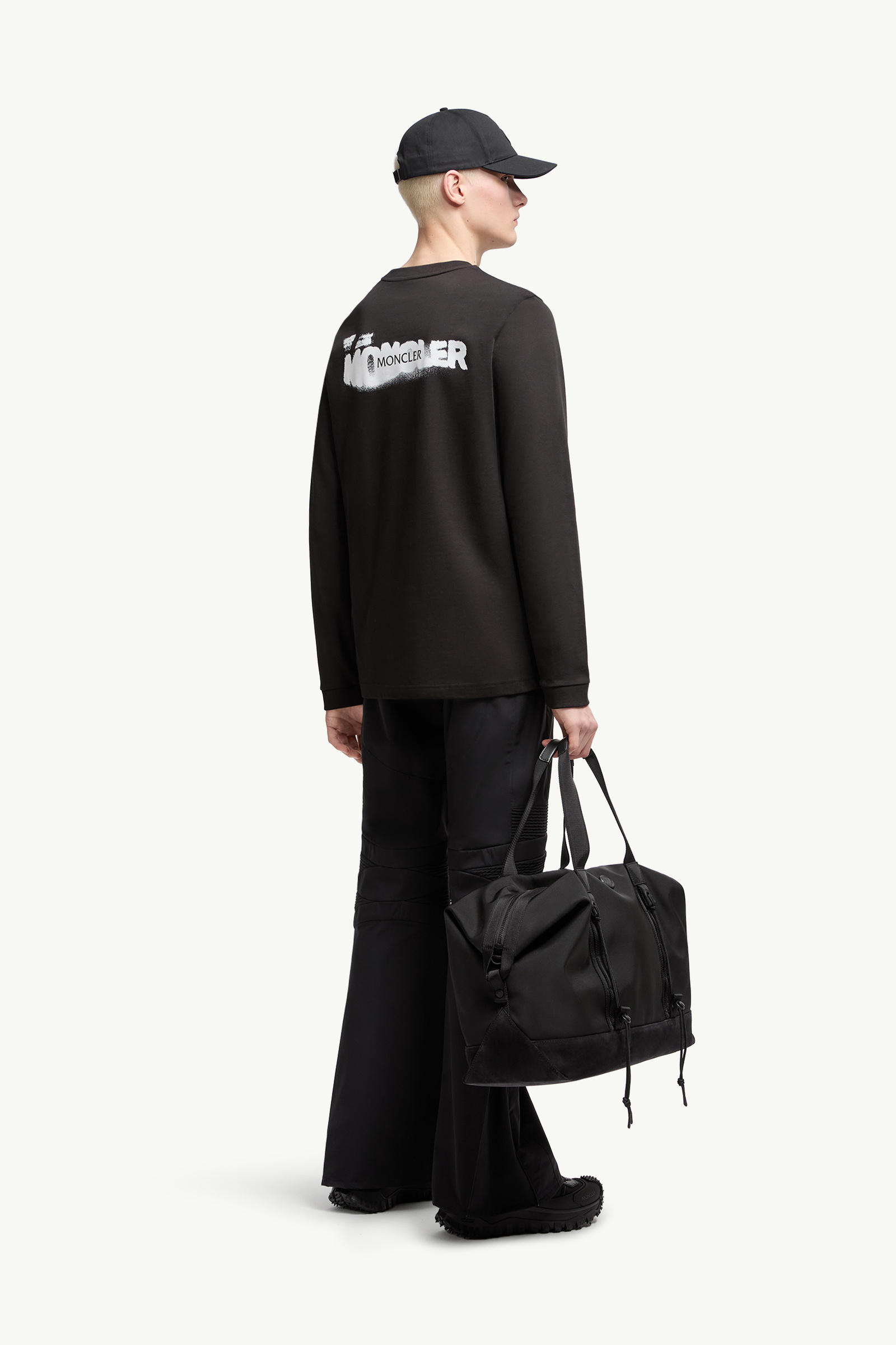 T-shirt a maniche lunghe in cotone con logo grafico Uomo Nero Moncler 0