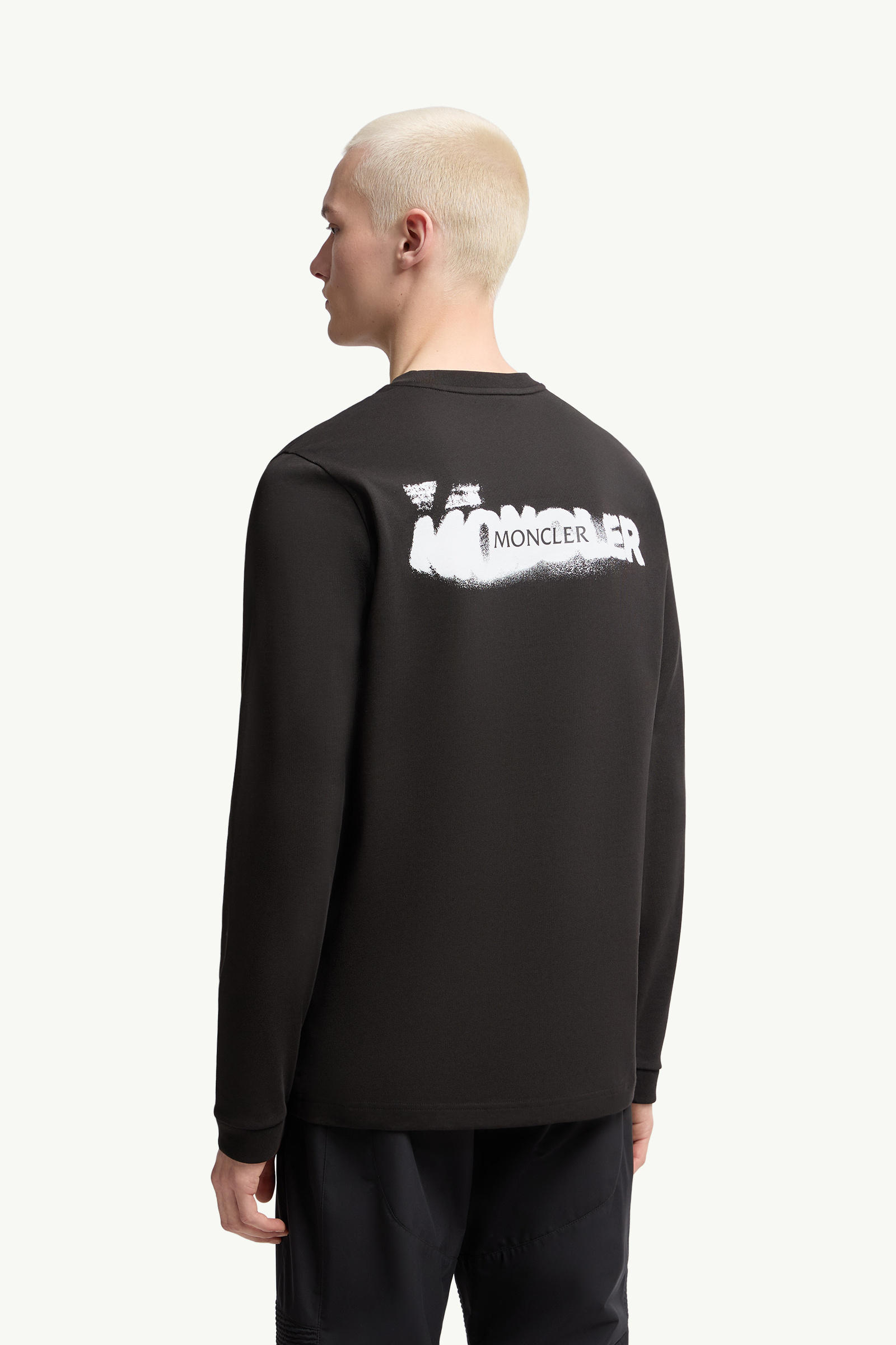 T-shirt a maniche lunghe in cotone con logo grafico Uomo Nero Moncler 4