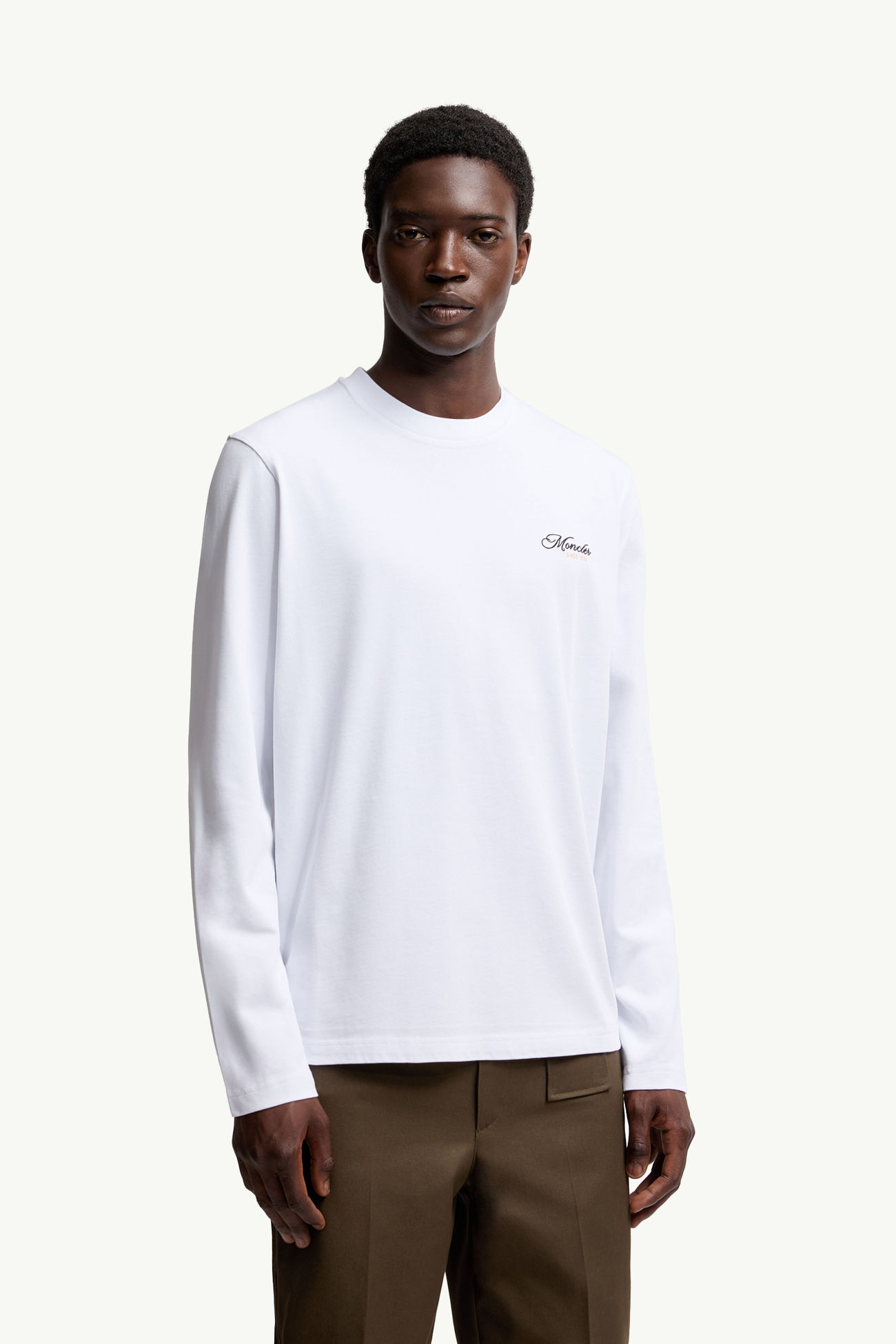 Embroidered Logo Long Sleeve Cotton T-Shirt Men White Moncler 3