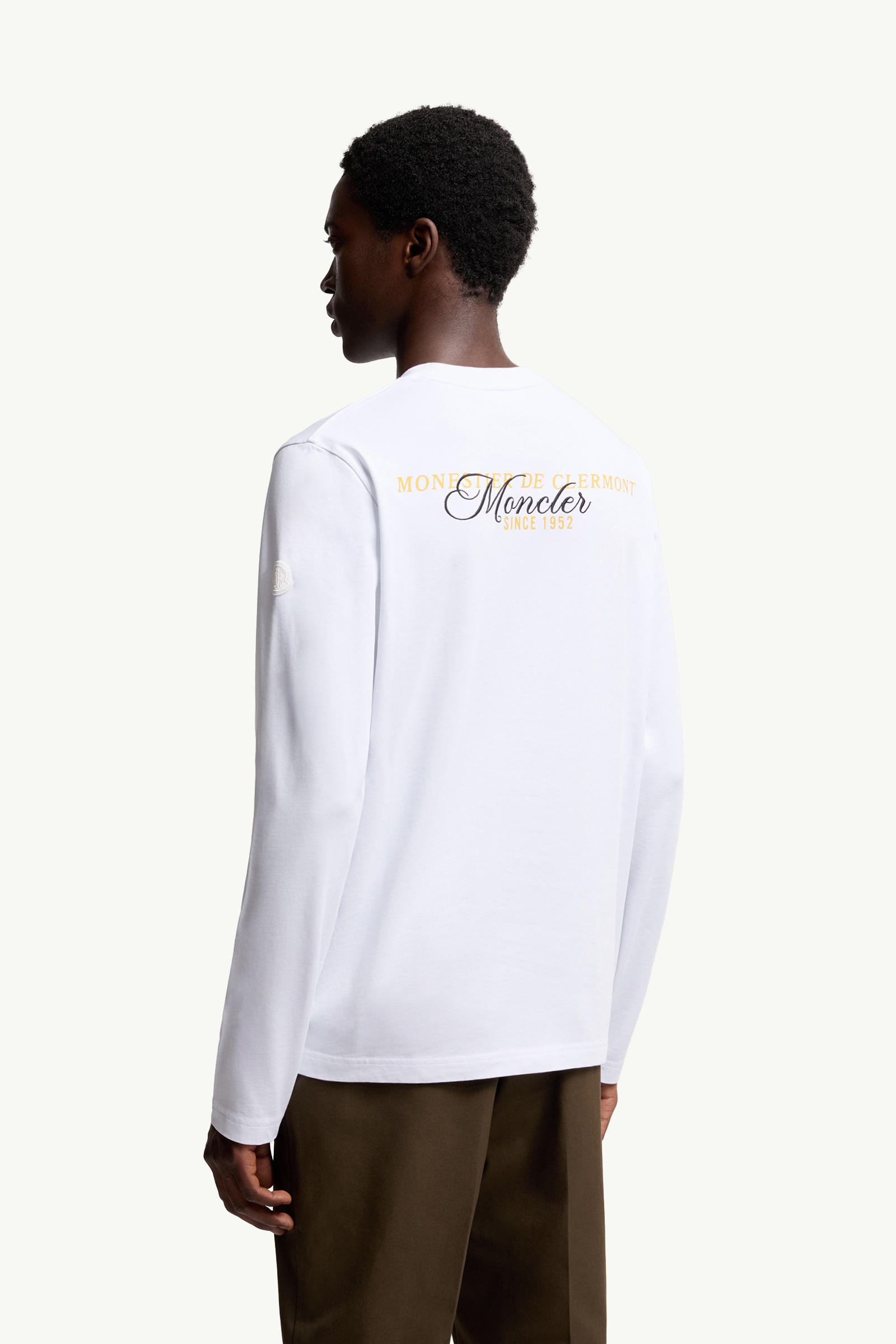 Embroidered Logo Long Sleeve Cotton T-Shirt Men White Moncler 4