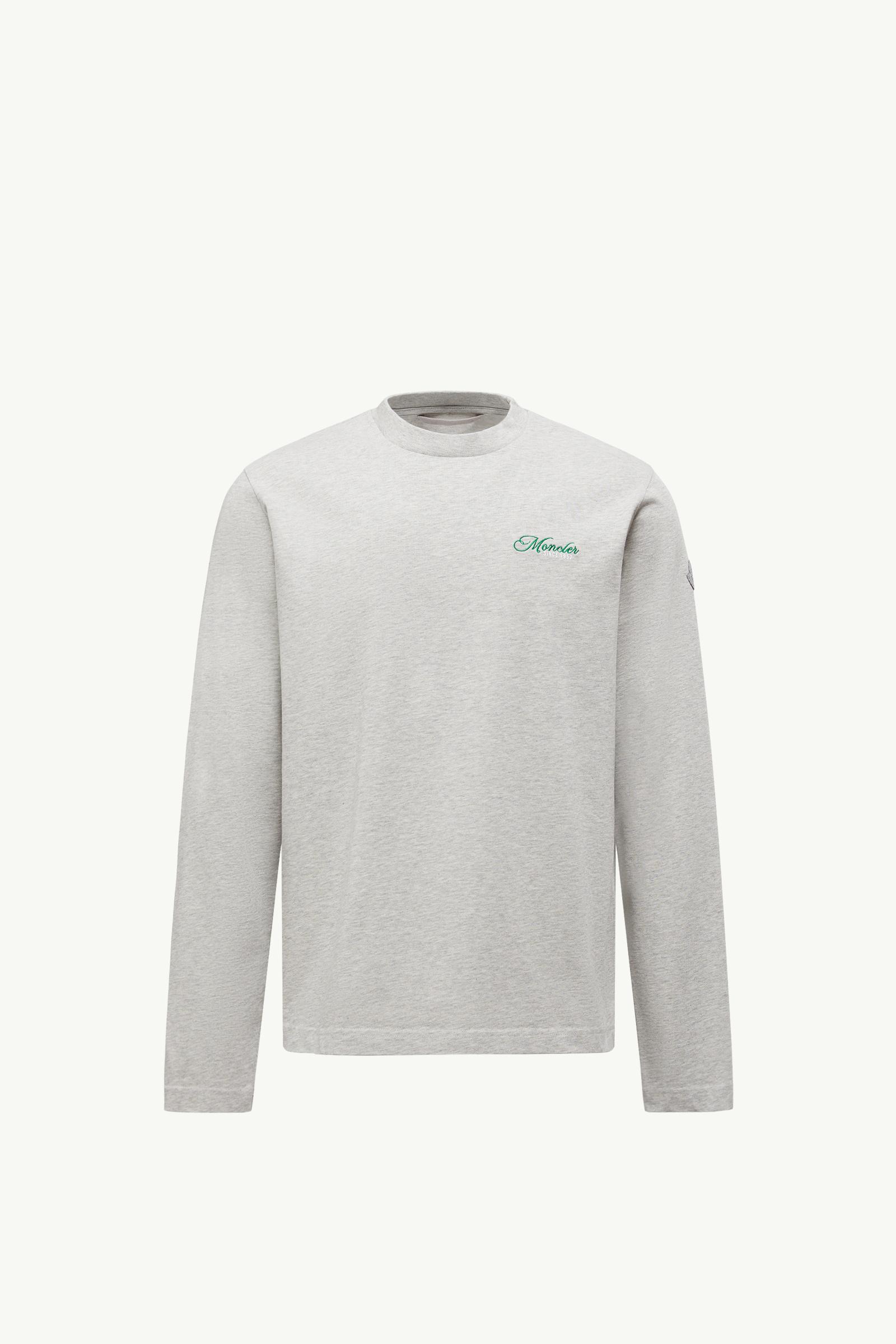 Embroidered Logo Long Sleeve Cotton T-Shirt Men Gray Moncler, 1 of 0