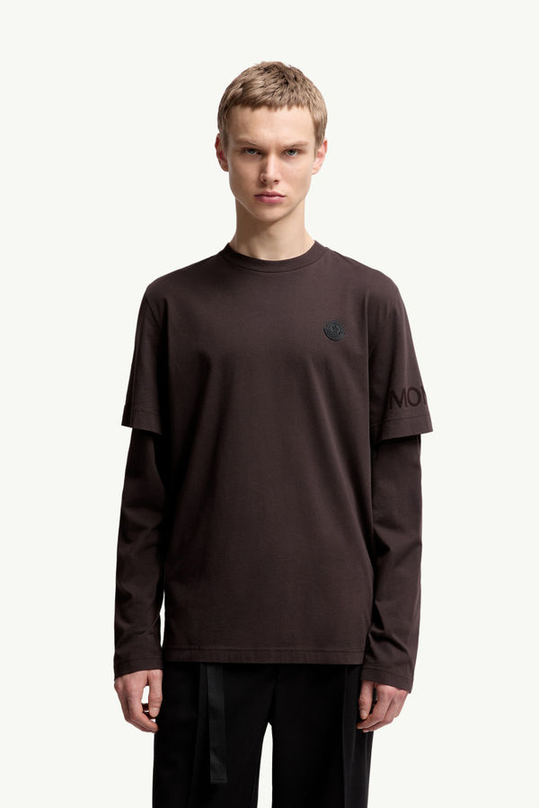 Double Sleeve Cotton T-Shirt Men Brown Moncler 3