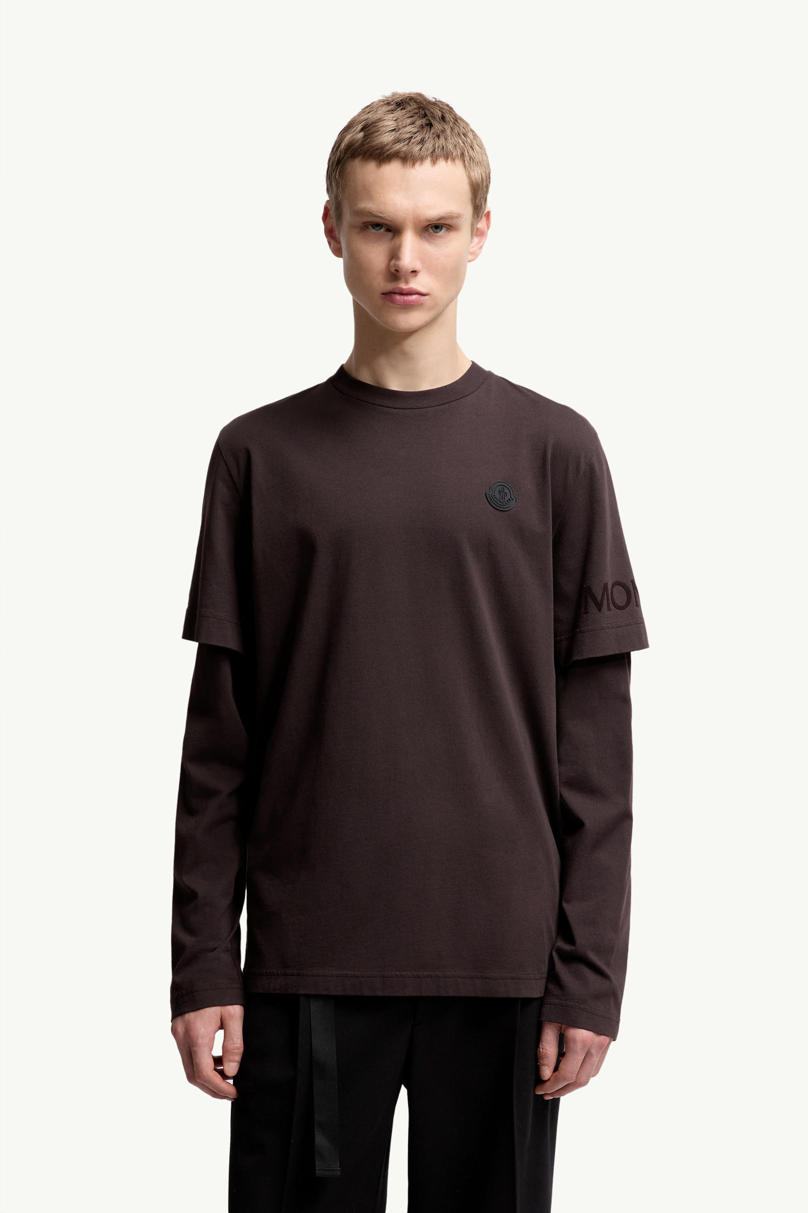 Double Sleeve Cotton T-Shirt Men Brown Moncler 3