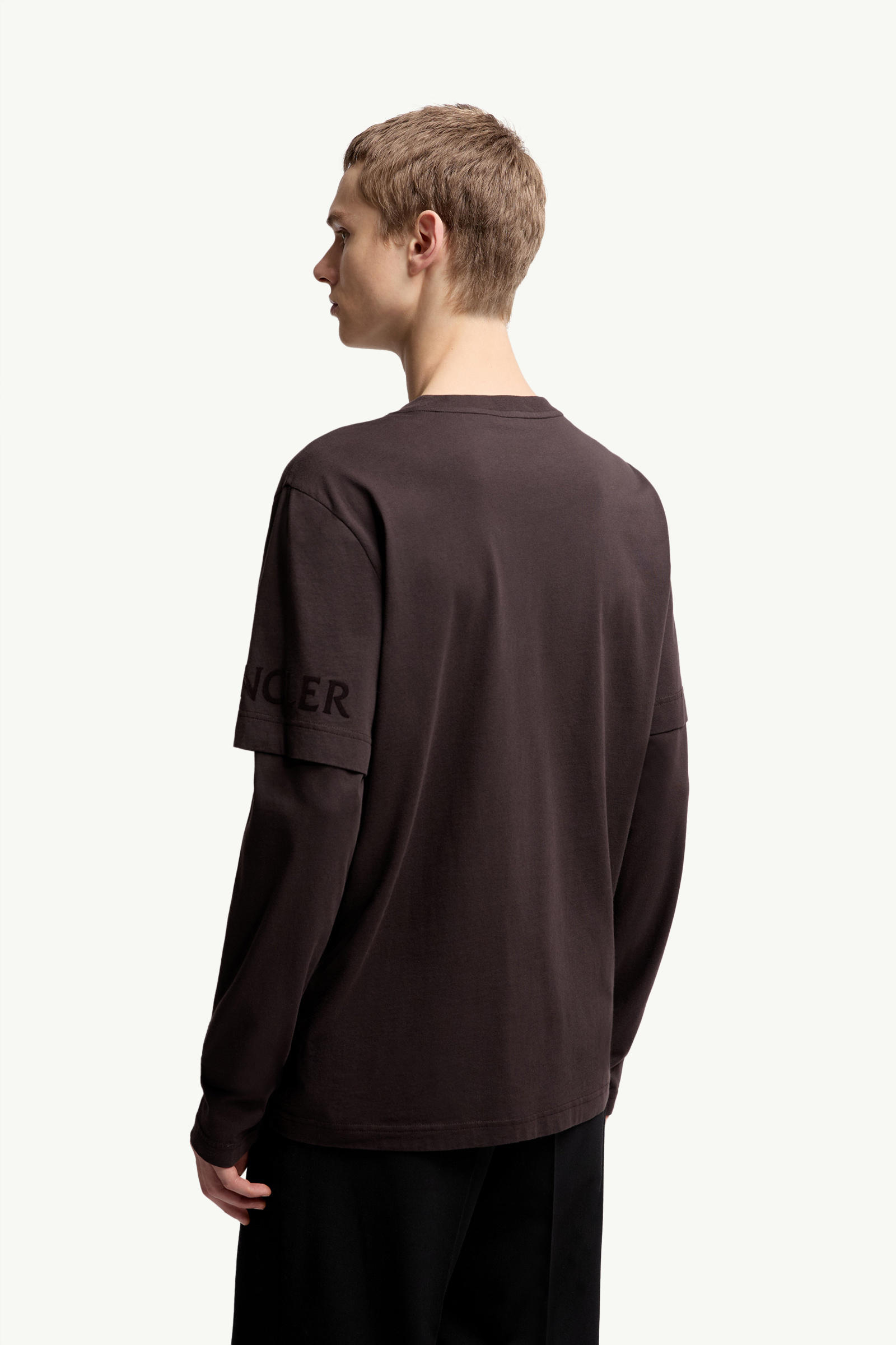 Double Sleeve Cotton T-Shirt Men Brown Moncler 4