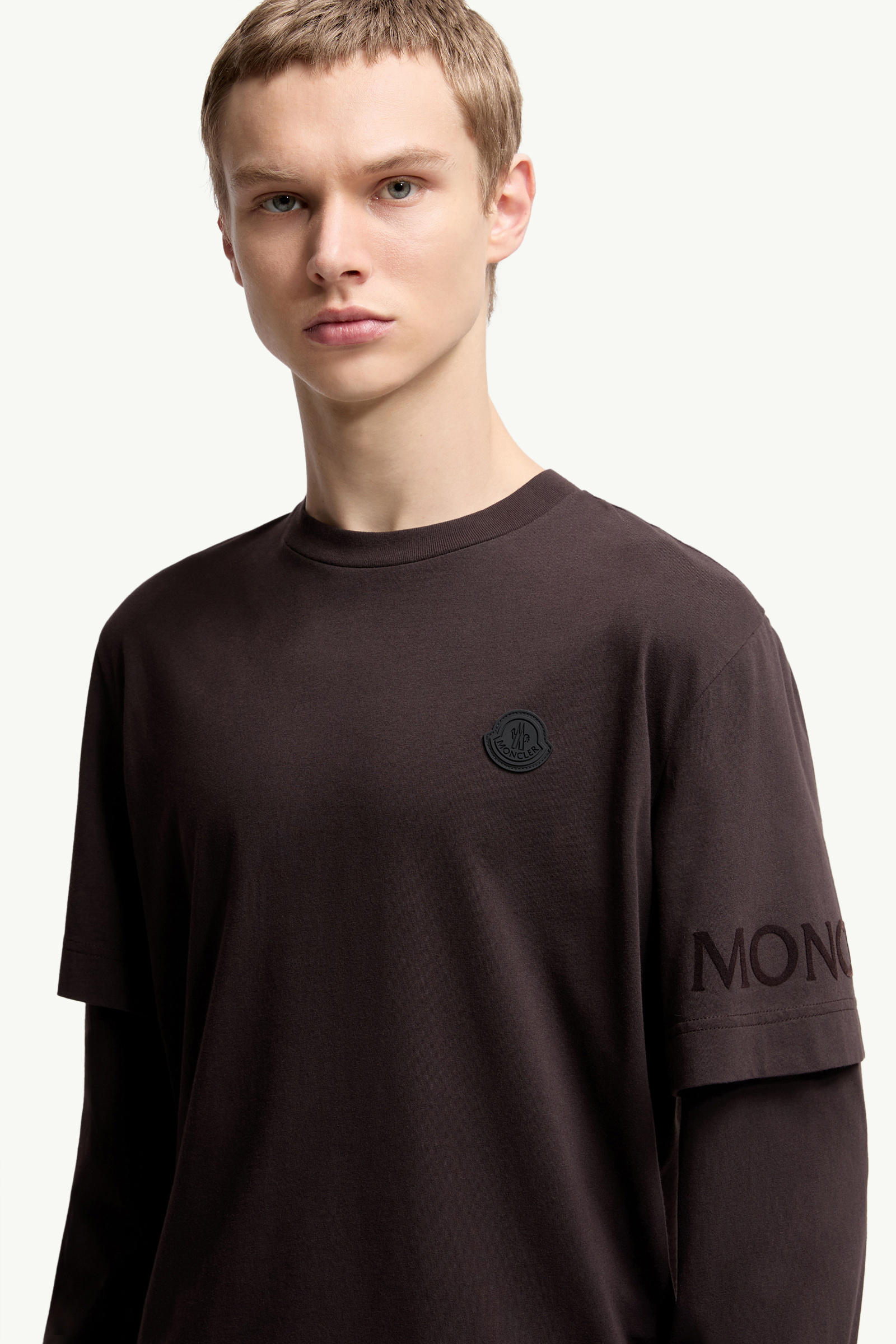 Double Sleeve Cotton T-Shirt Men Brown Moncler 5