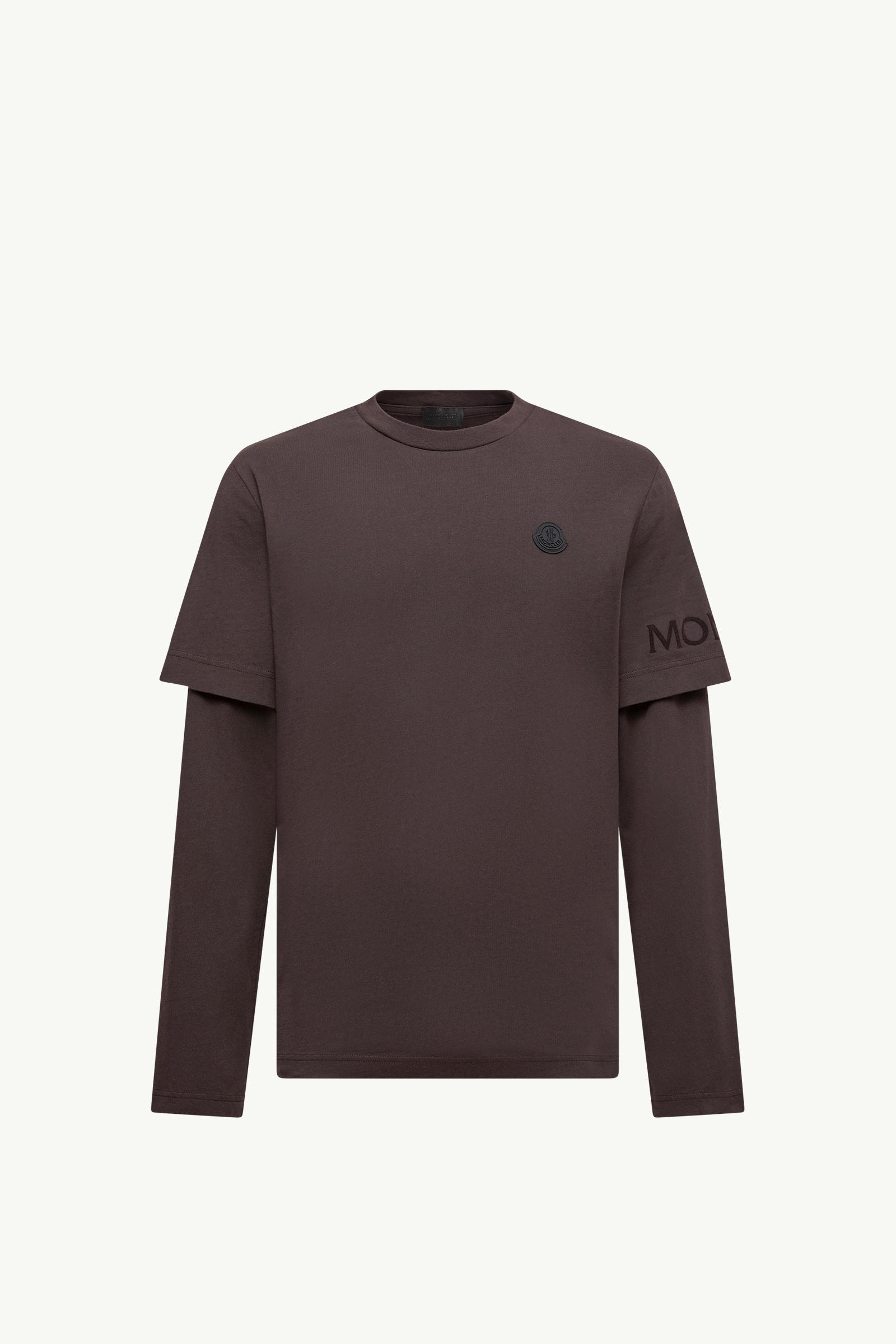 Double Sleeve Cotton T-Shirt Men Brown Moncler 2