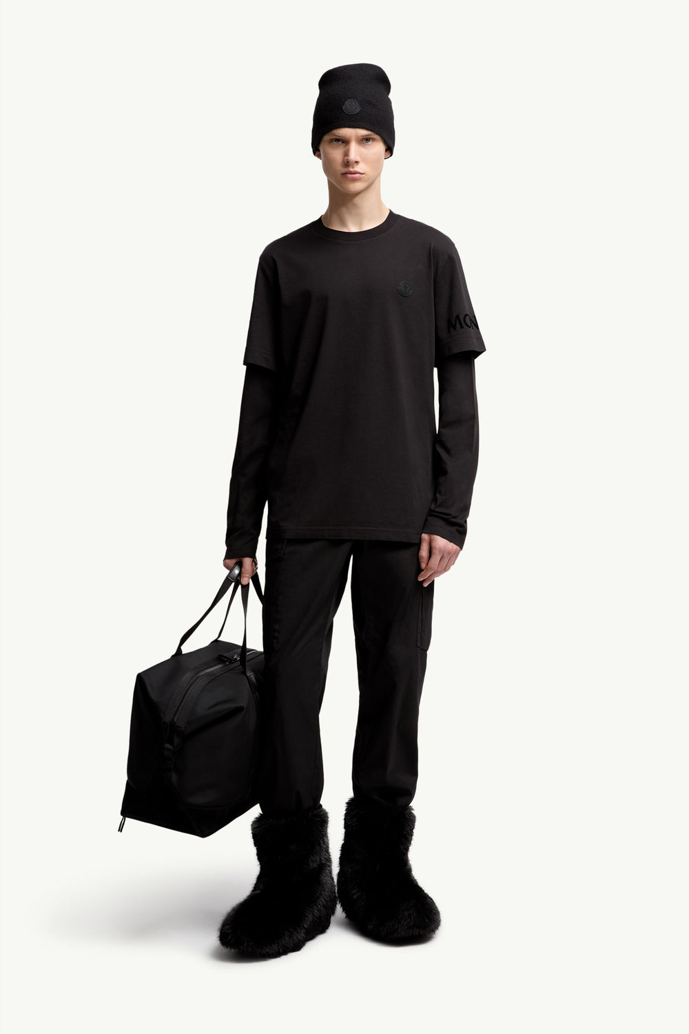 Double Sleeve Cotton T-Shirt Men Black Moncler 0