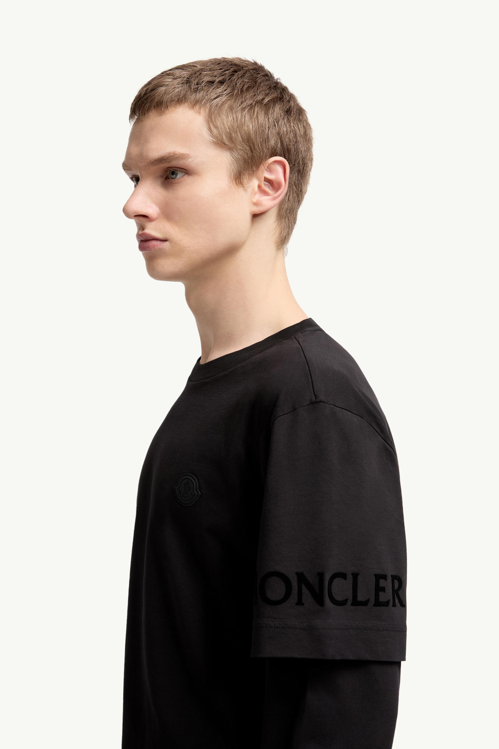 Double Sleeve Cotton T-Shirt Men Black Moncler 1
