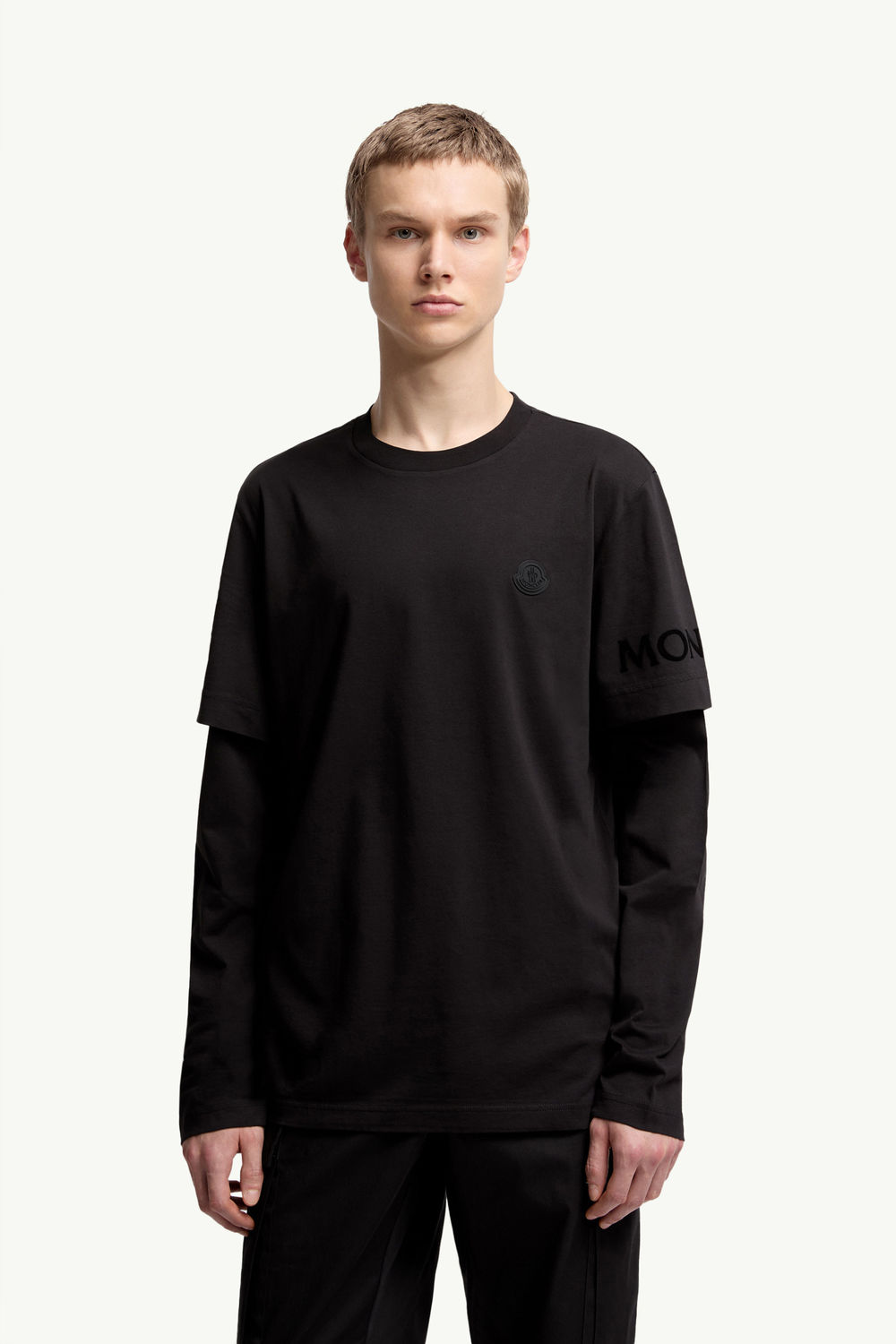 Double Sleeve Cotton T-Shirt Men Black Moncler 3