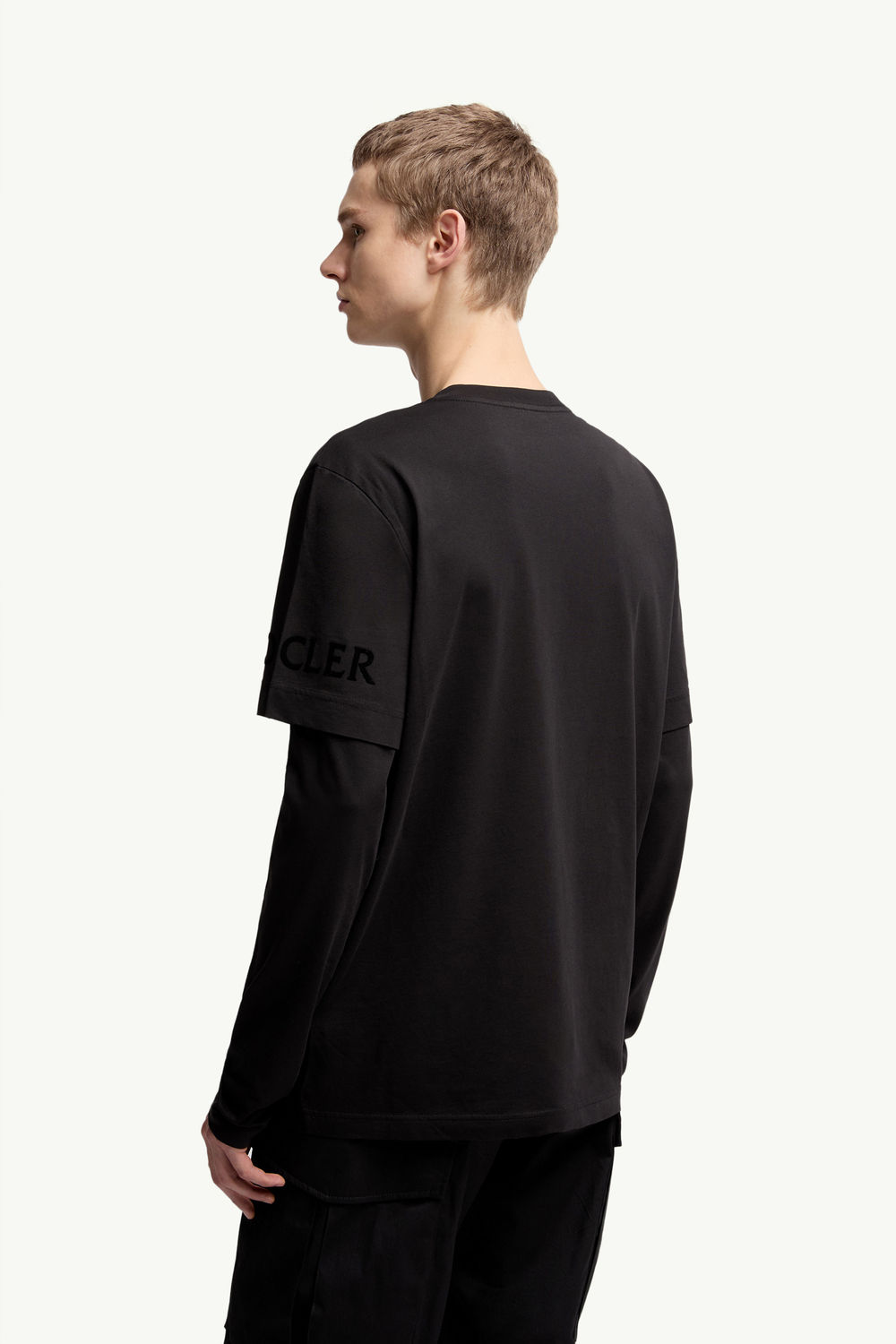 Double Sleeve Cotton T-Shirt Men Black Moncler 4