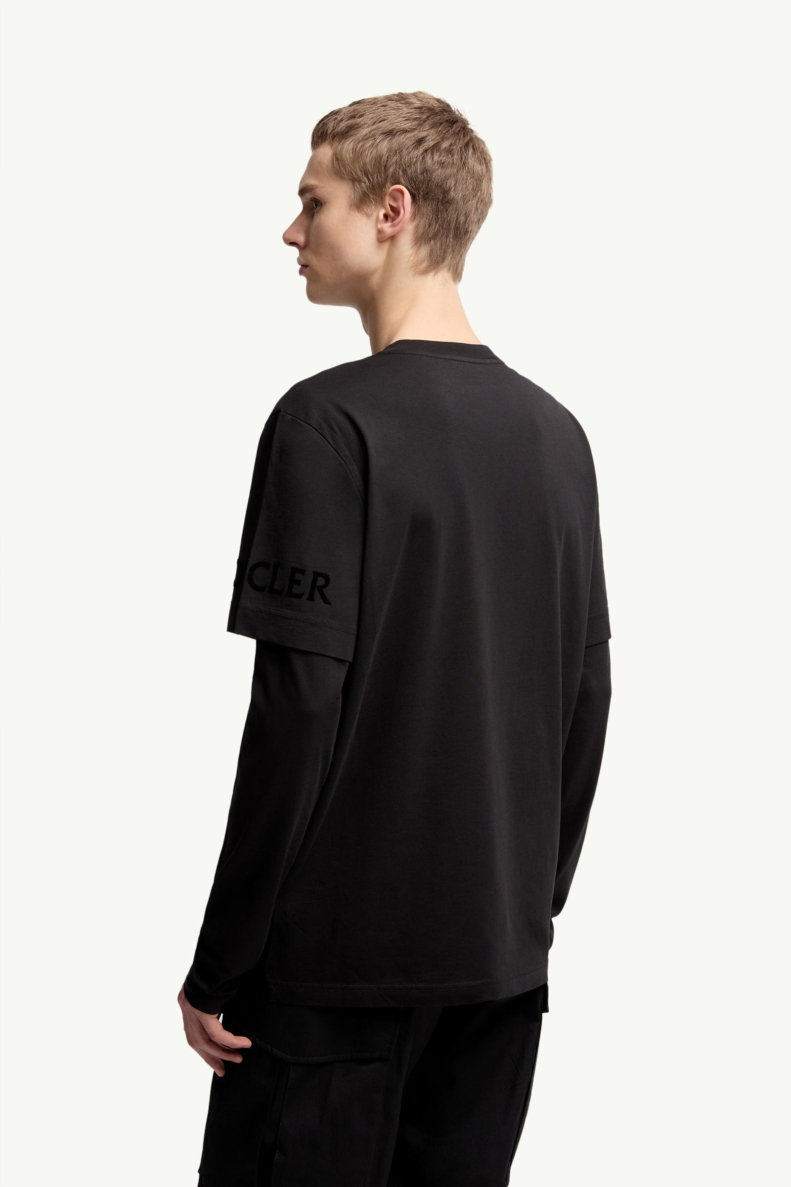 Double Sleeve Cotton T-Shirt Men Black Moncler 4