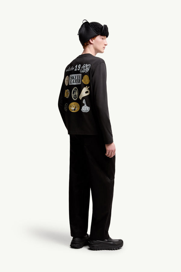 Cartoon Logos Long Sleeve Cotton T-Shirt Men Black Moncler 0