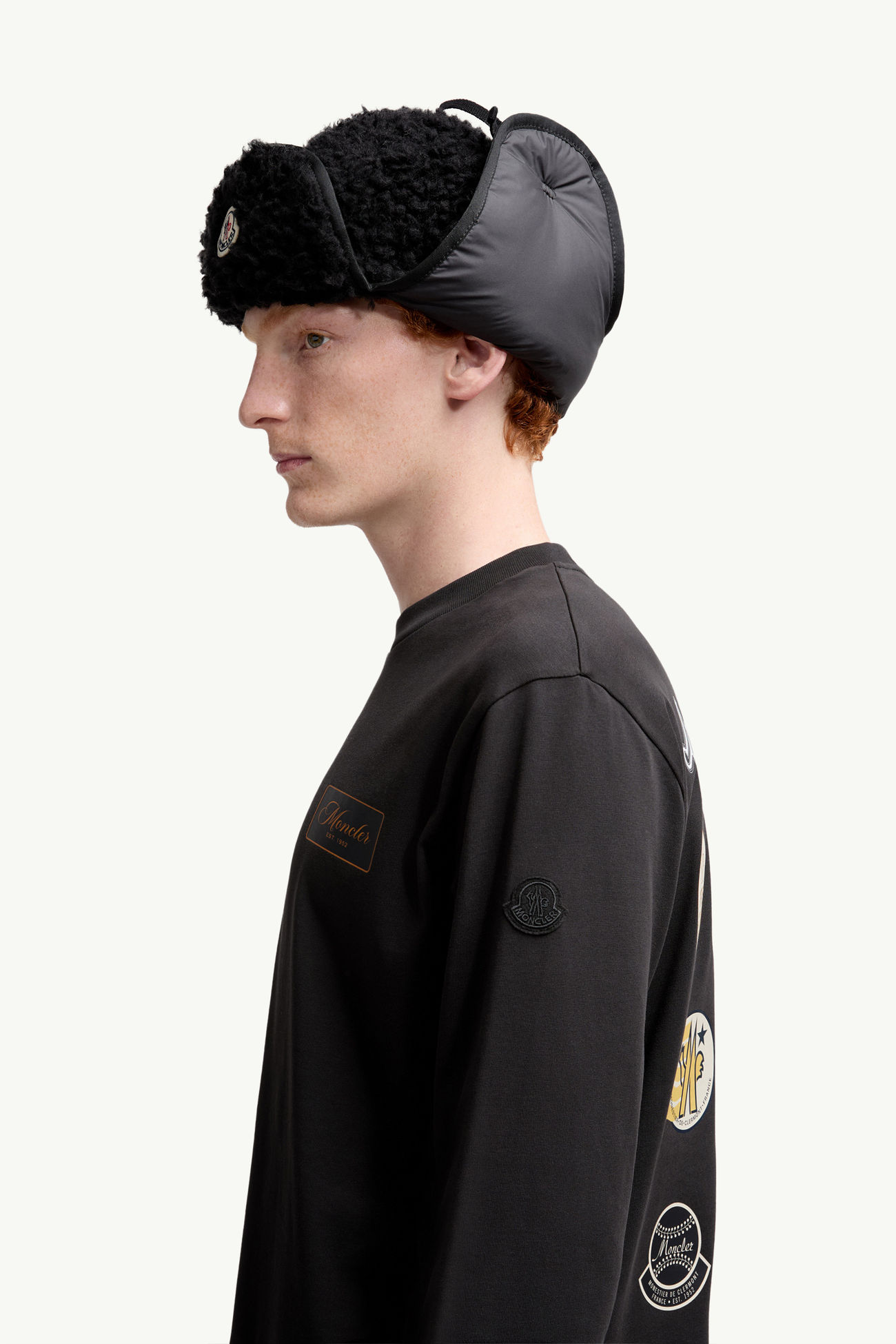 T-shirt à manches longues en coton à logos dessinés Hommes Noir Moncler 1