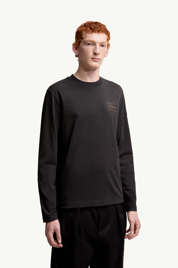 Cartoon Logos Long Sleeve Cotton T-Shirt Men Black Moncler 3