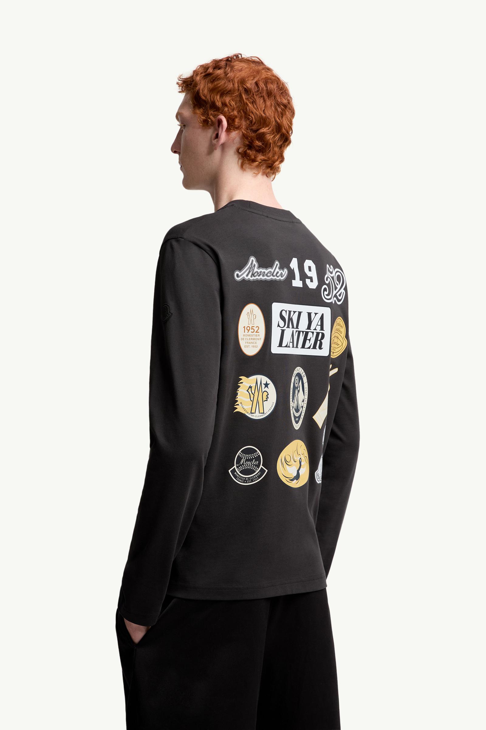 Black Cartoon Logos Long Sleeve Cotton T-Shirt - Polos & T