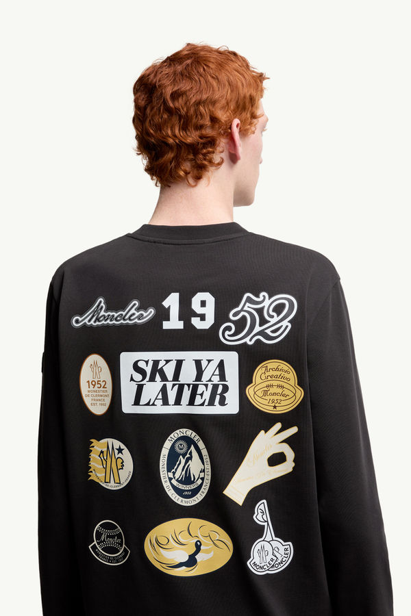 Cartoon Logos Long Sleeve Cotton T-Shirt Men Black Moncler 5