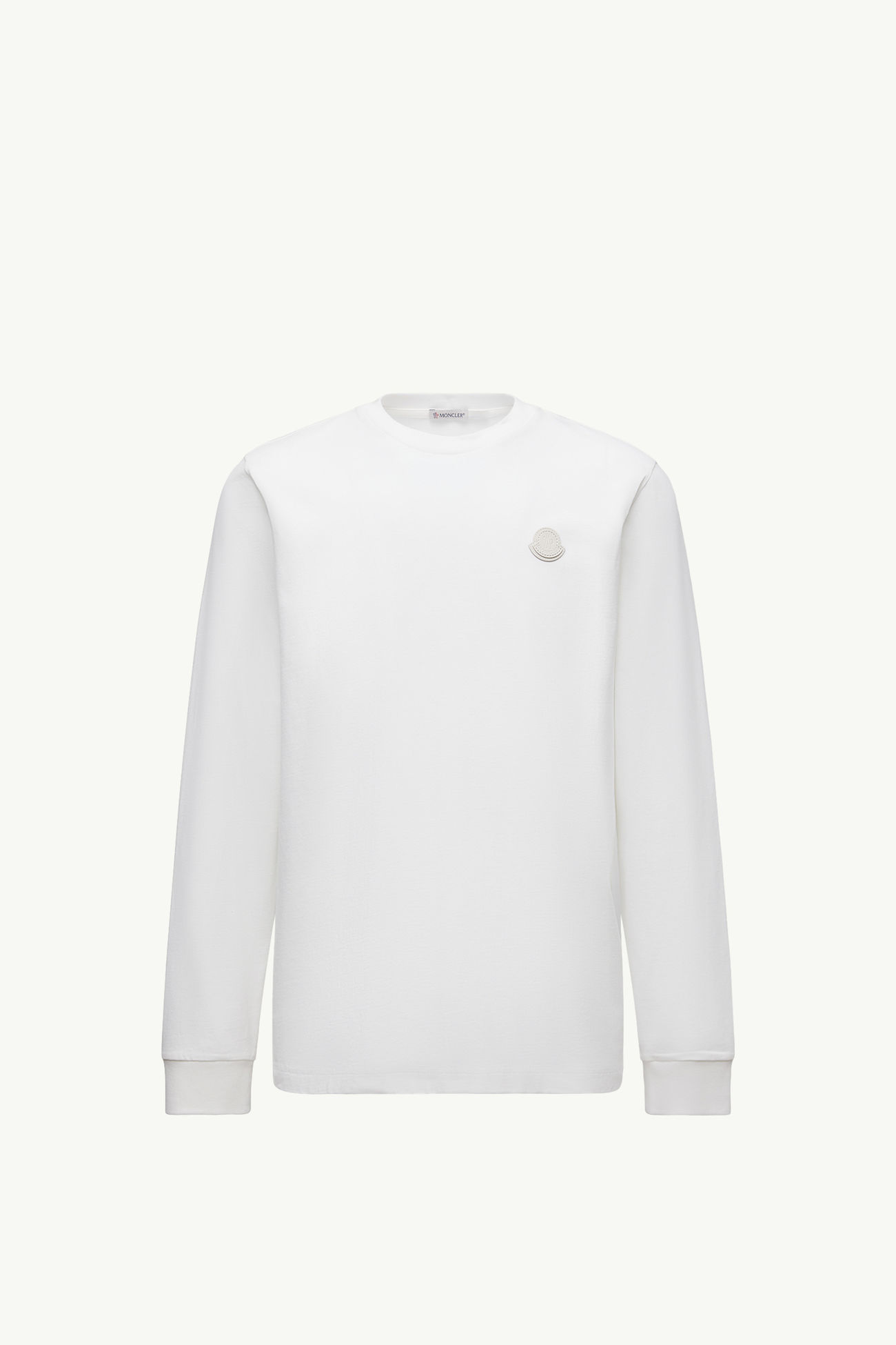 Leather Logo Long Sleeve Cotton T-Shirt Men White Moncler 2
