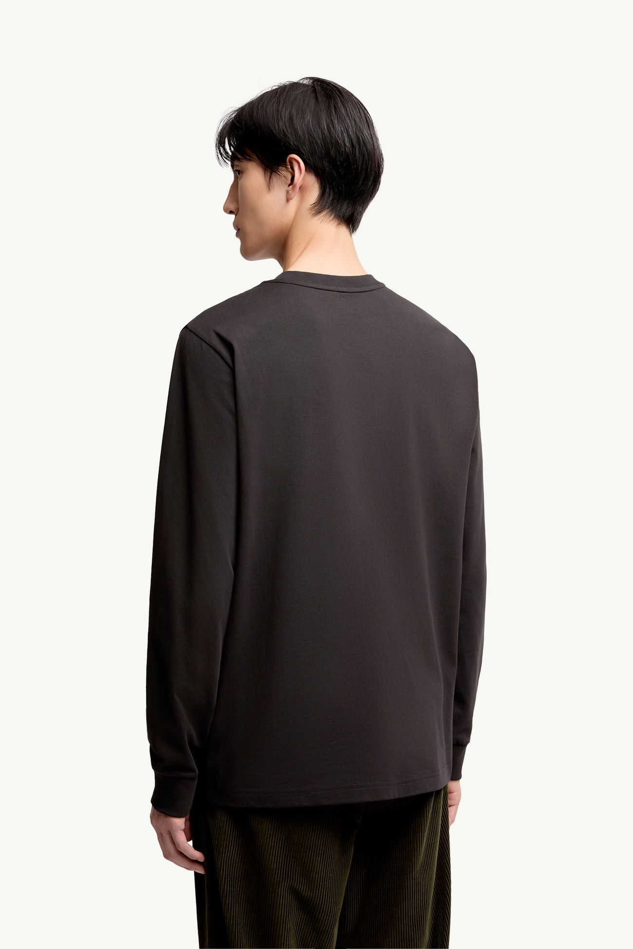 皮革標誌長袖棉質T恤 男士 黑色 Moncler 4