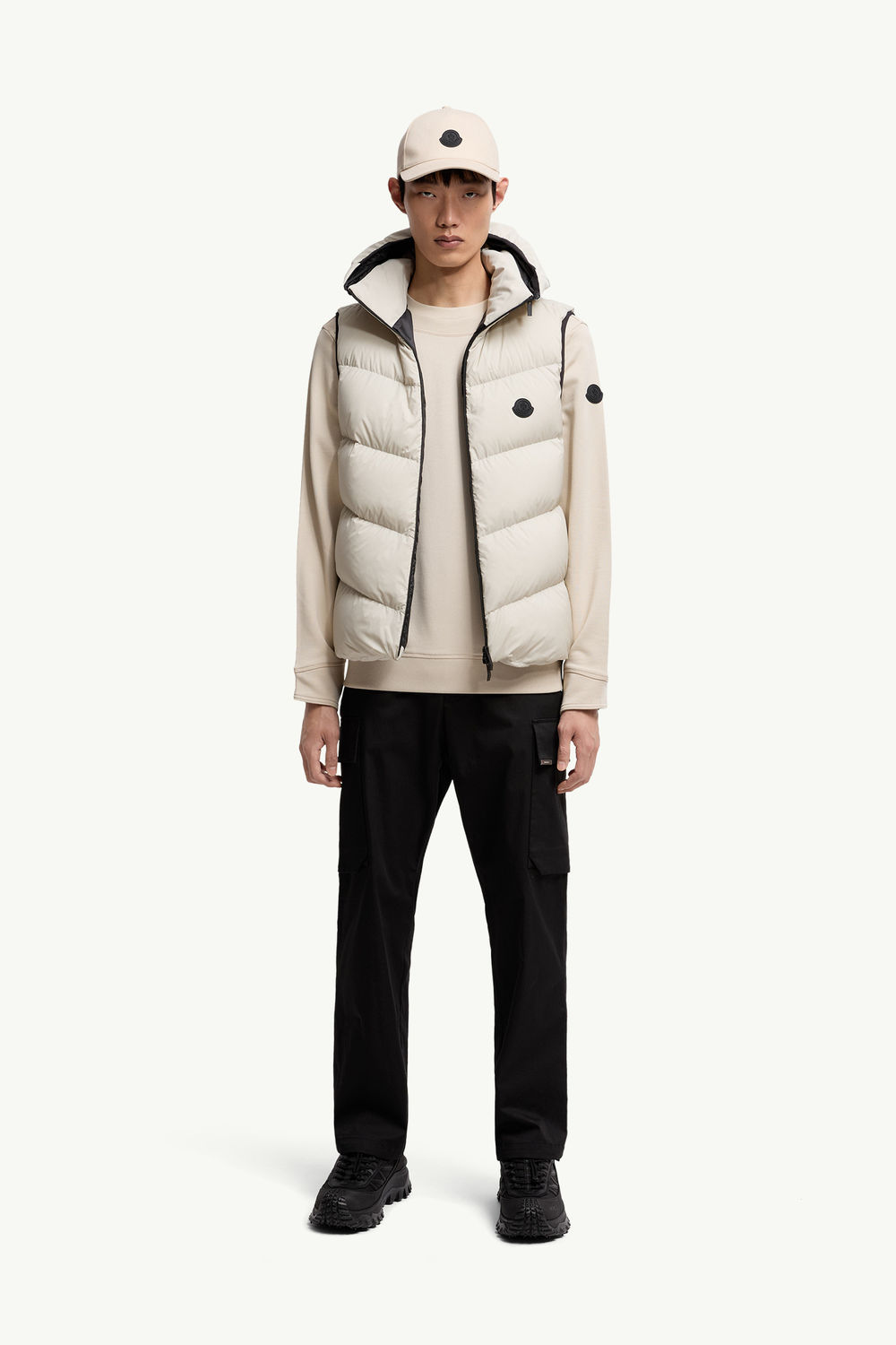 Logo Patch Cotton Sweatshirt Men Light Beige Moncler 0
