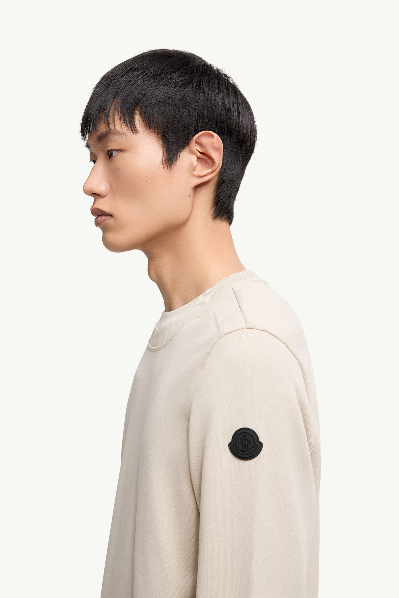 Felpa con patch logato in cotone Uomo Beige Chiaro Moncler 1