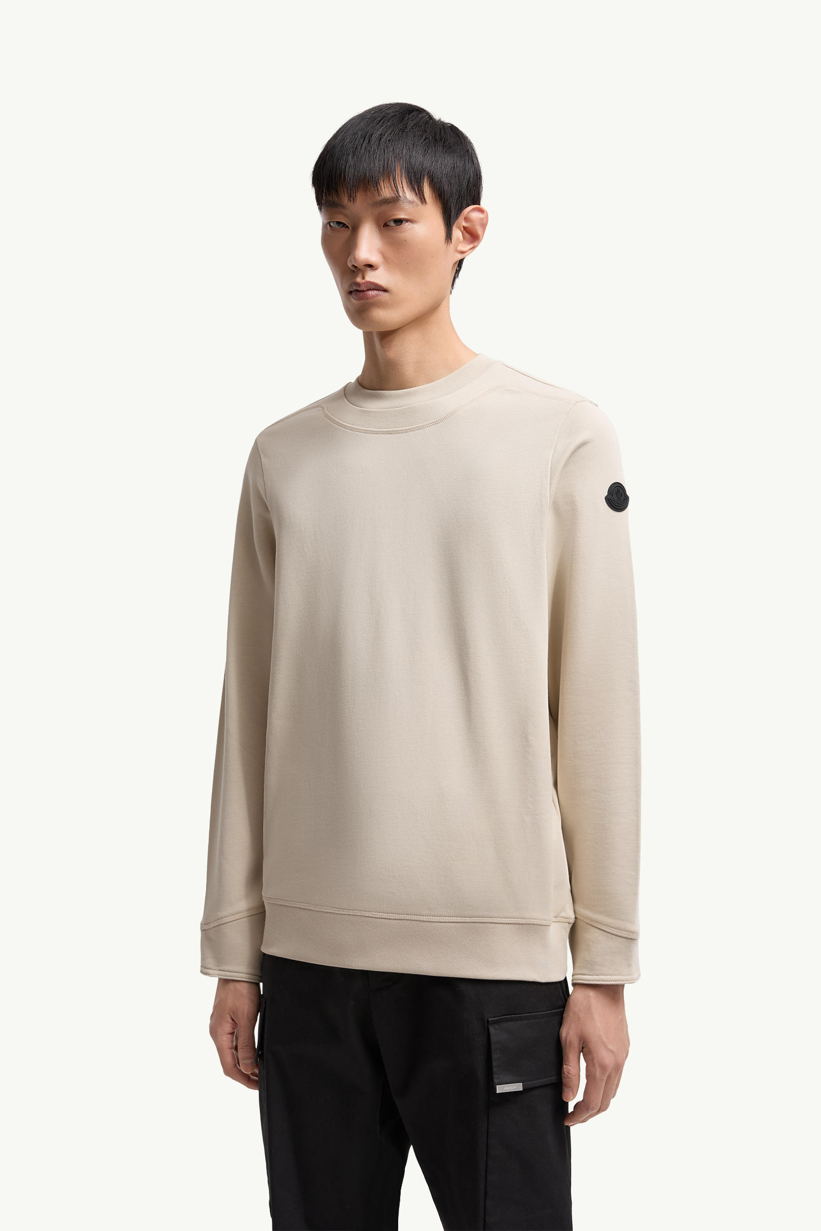 Logo Patch Cotton Sweatshirt Men Light Beige Moncler 3