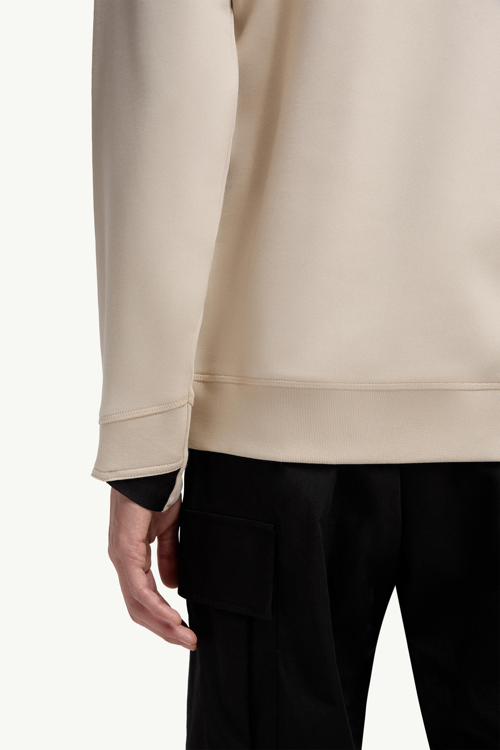 Logo Patch Cotton Sweatshirt Men Light Beige Moncler 5
