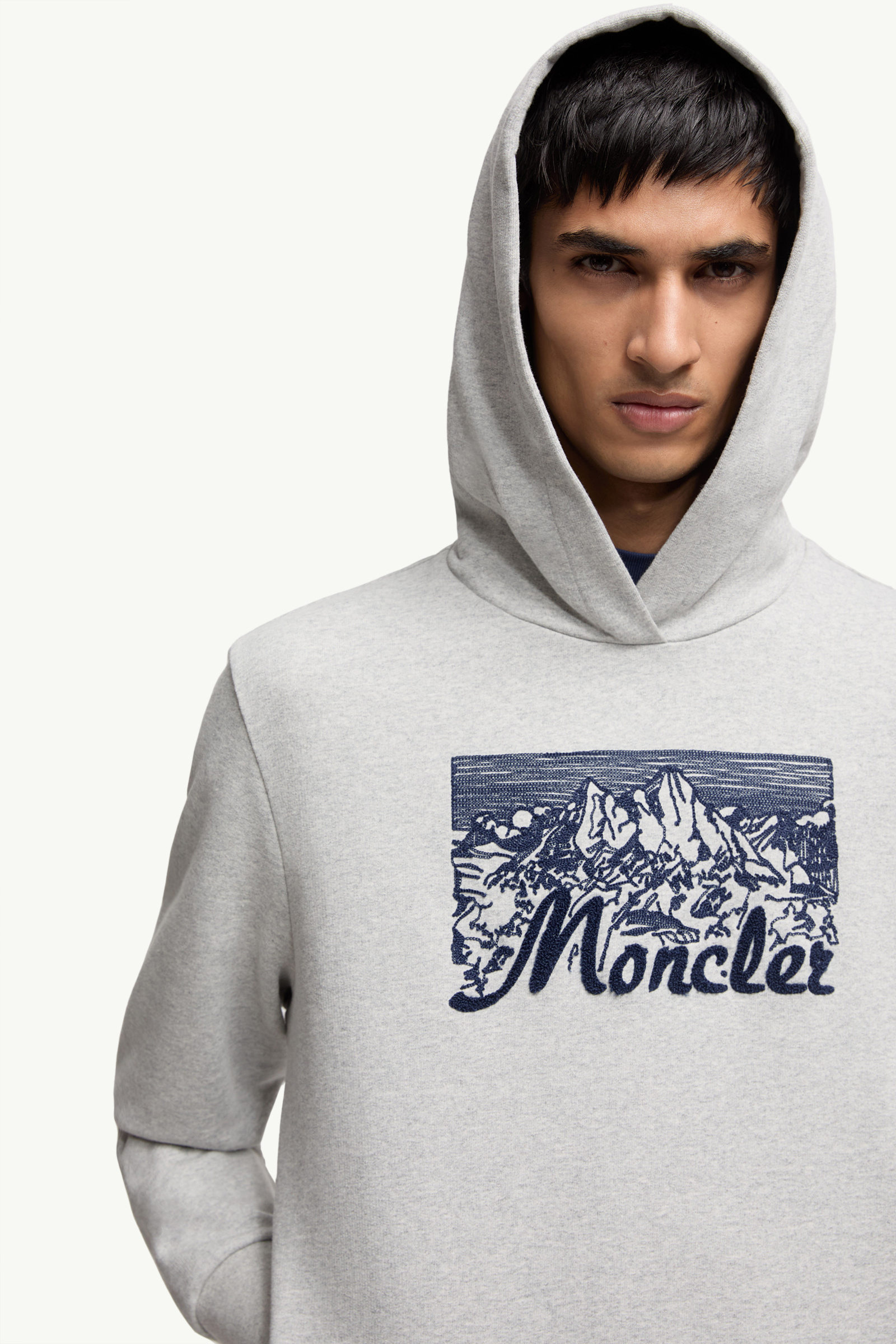 Embroidered Mountain Logo Cotton Hoodie Men Grey Moncler 5