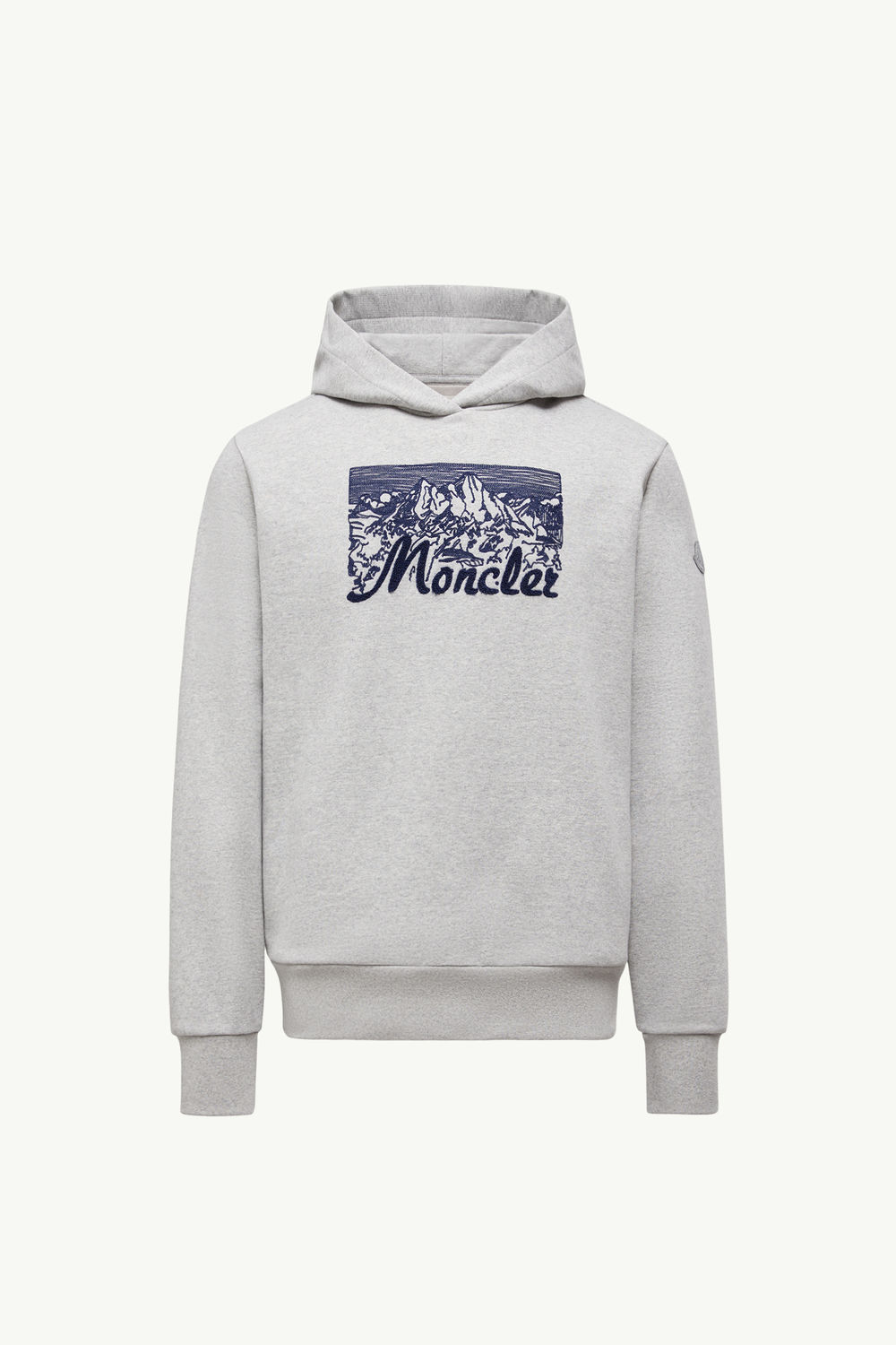 Embroidered Mountain Logo Cotton Hoodie Men Gray Moncler 2