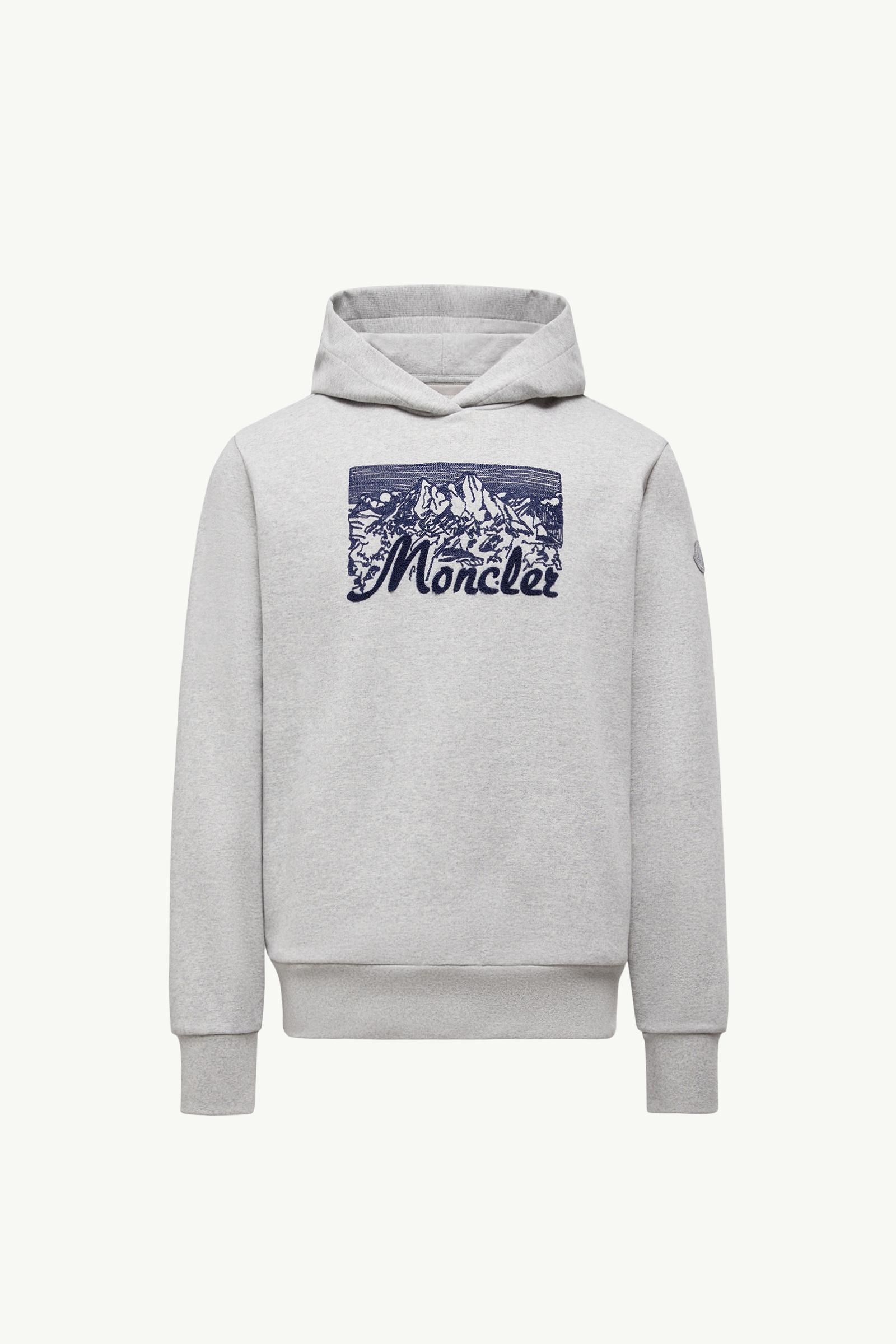 Grey Embroidered Mountain Logo Cotton Hoodie - Sweatshirts for Men