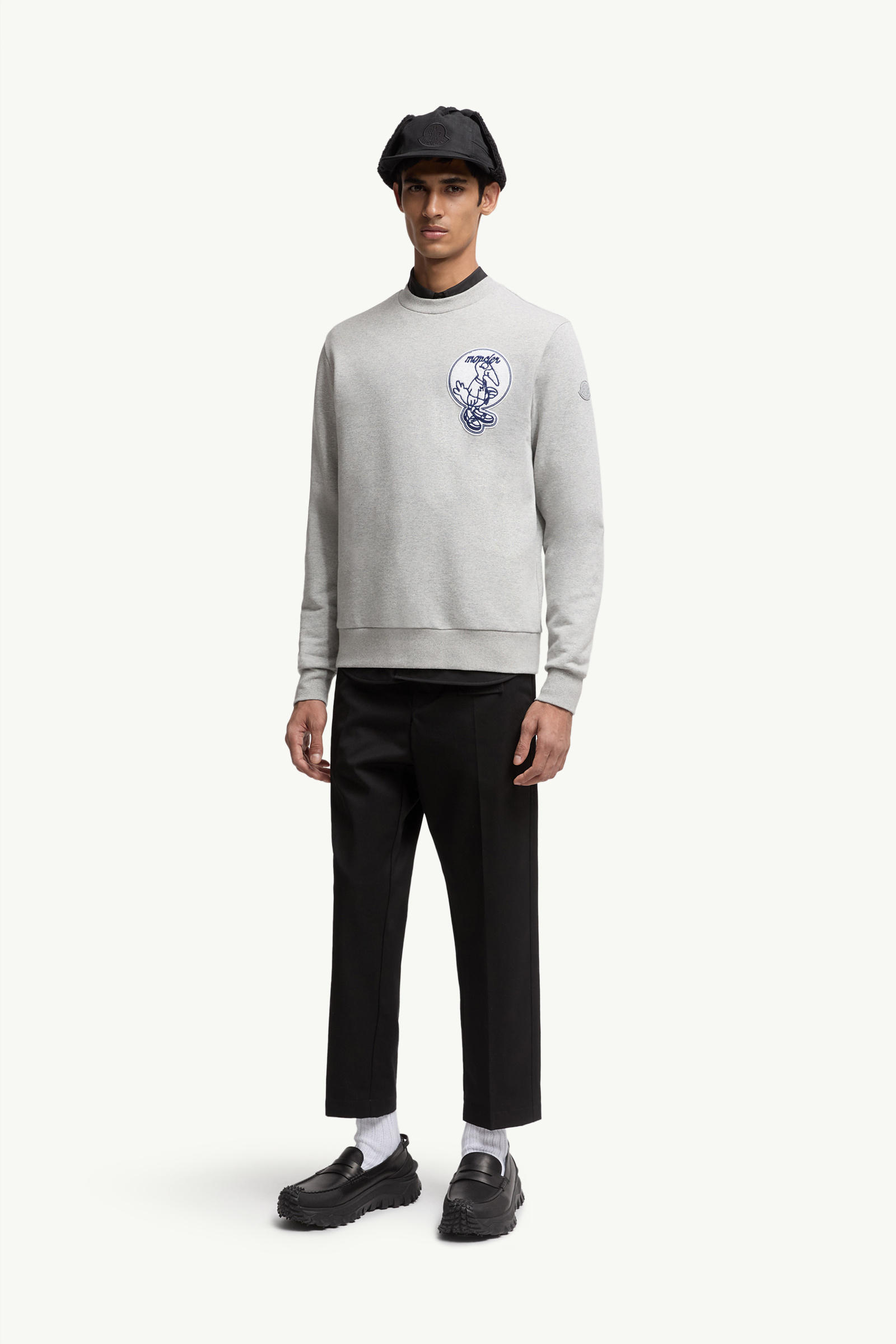 Mascot Patch Cotton Sweatshirt Men Gray Moncler 0