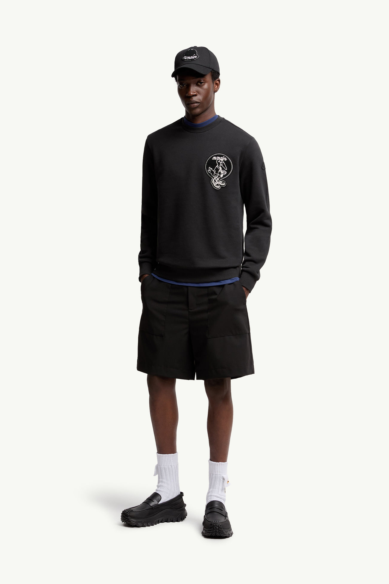 Felpa in Cotone con Applicazione Mascotte Uomo Nero Moncler 0