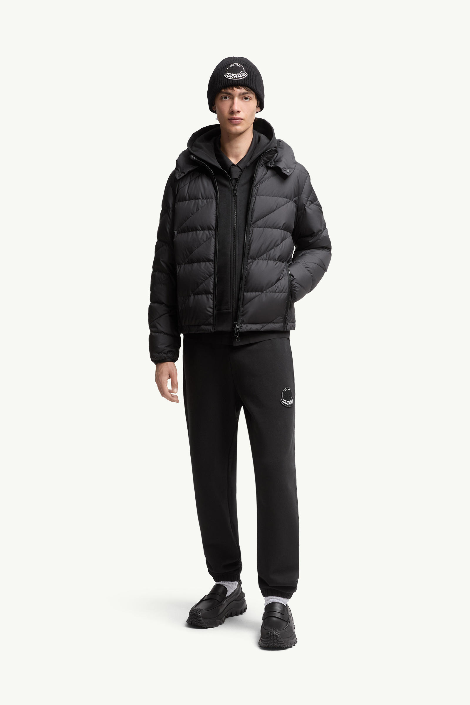 Logo Cotton Zip-Up Hoodie Men Black Moncler 0