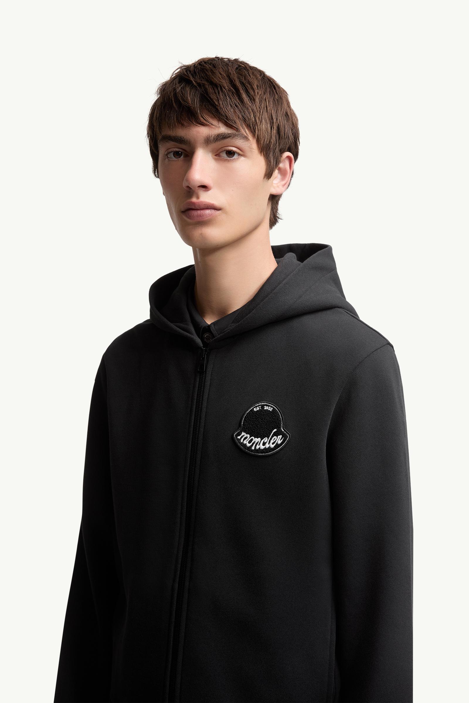 Logo Cotton Zip-Up Hoodie Men Black Moncler 1