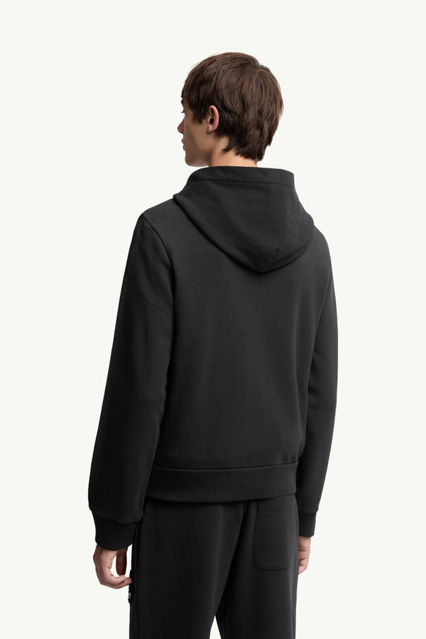 Logo Cotton Zip-Up Hoodie Men Black Moncler 4