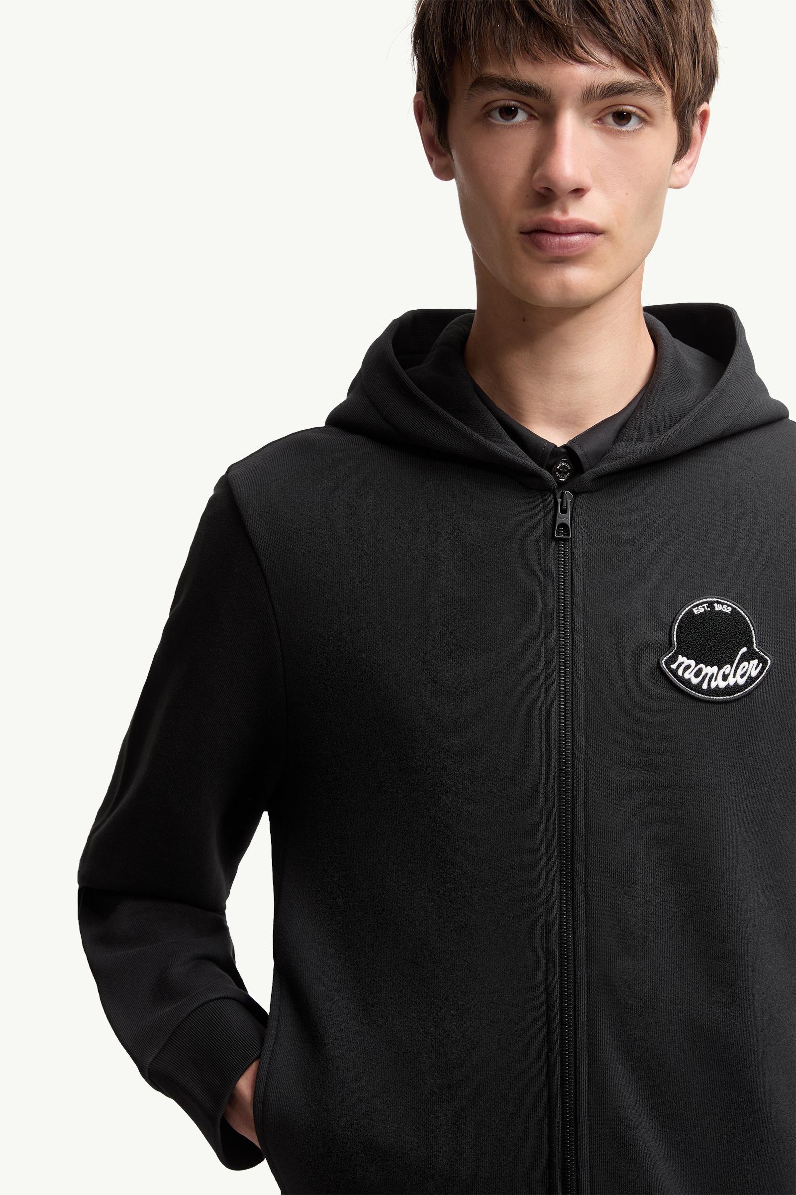 【MONCLER】LOGO HOODIE●K20918G0002389AZU998 Black Logo Cotton Zip-Up Hoodie - Sweatshirts for Men