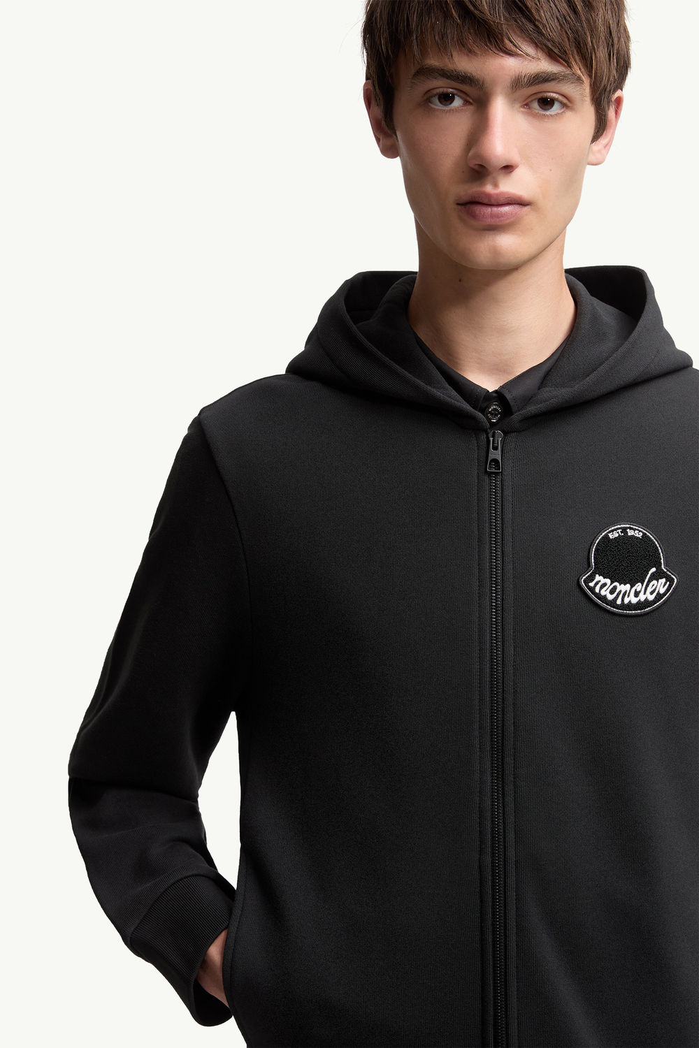 Logo Cotton Zip-Up Hoodie Men Black Moncler 5