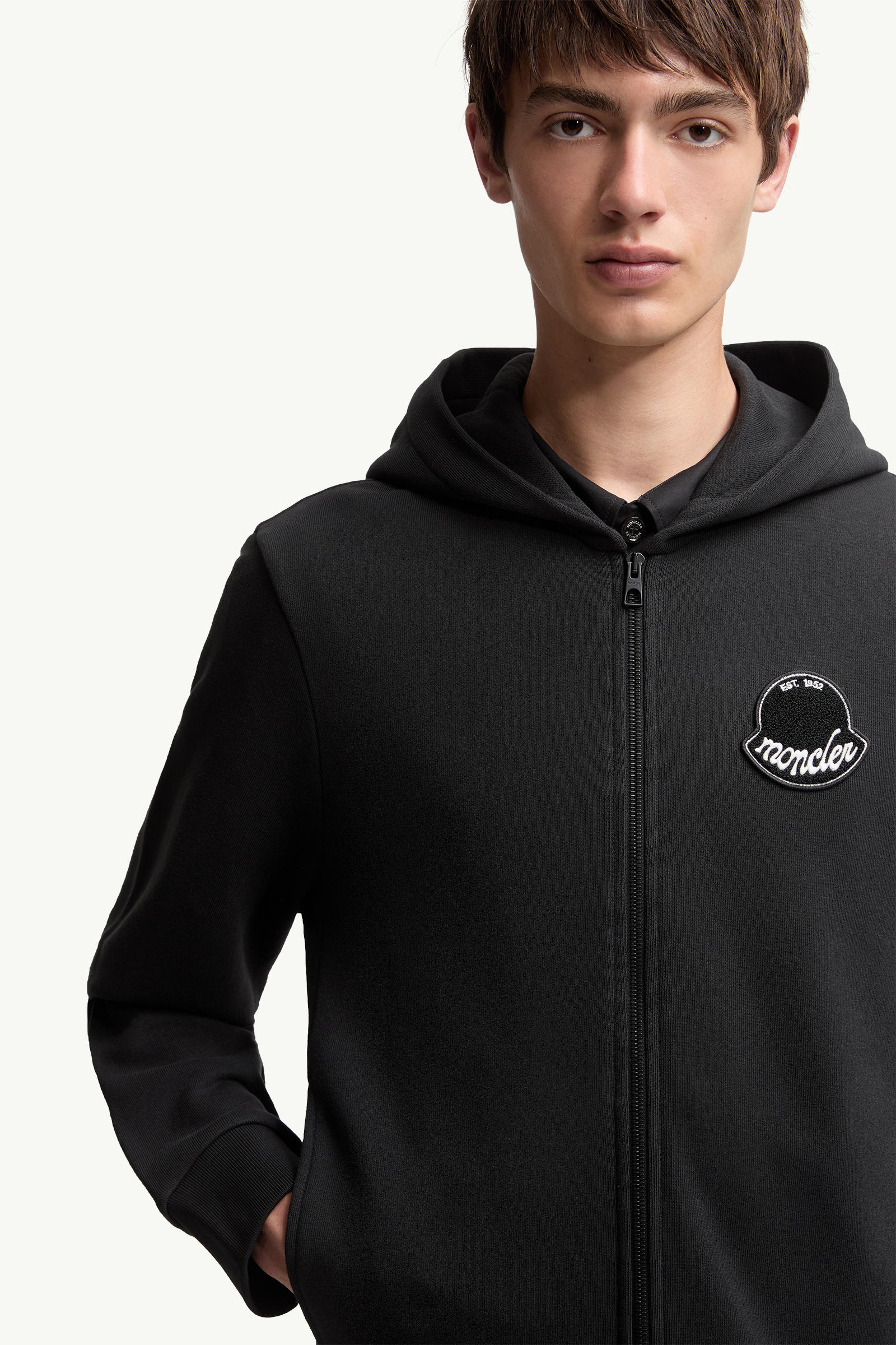 Logo Cotton Zip-Up Hoodie Men Black Moncler 5
