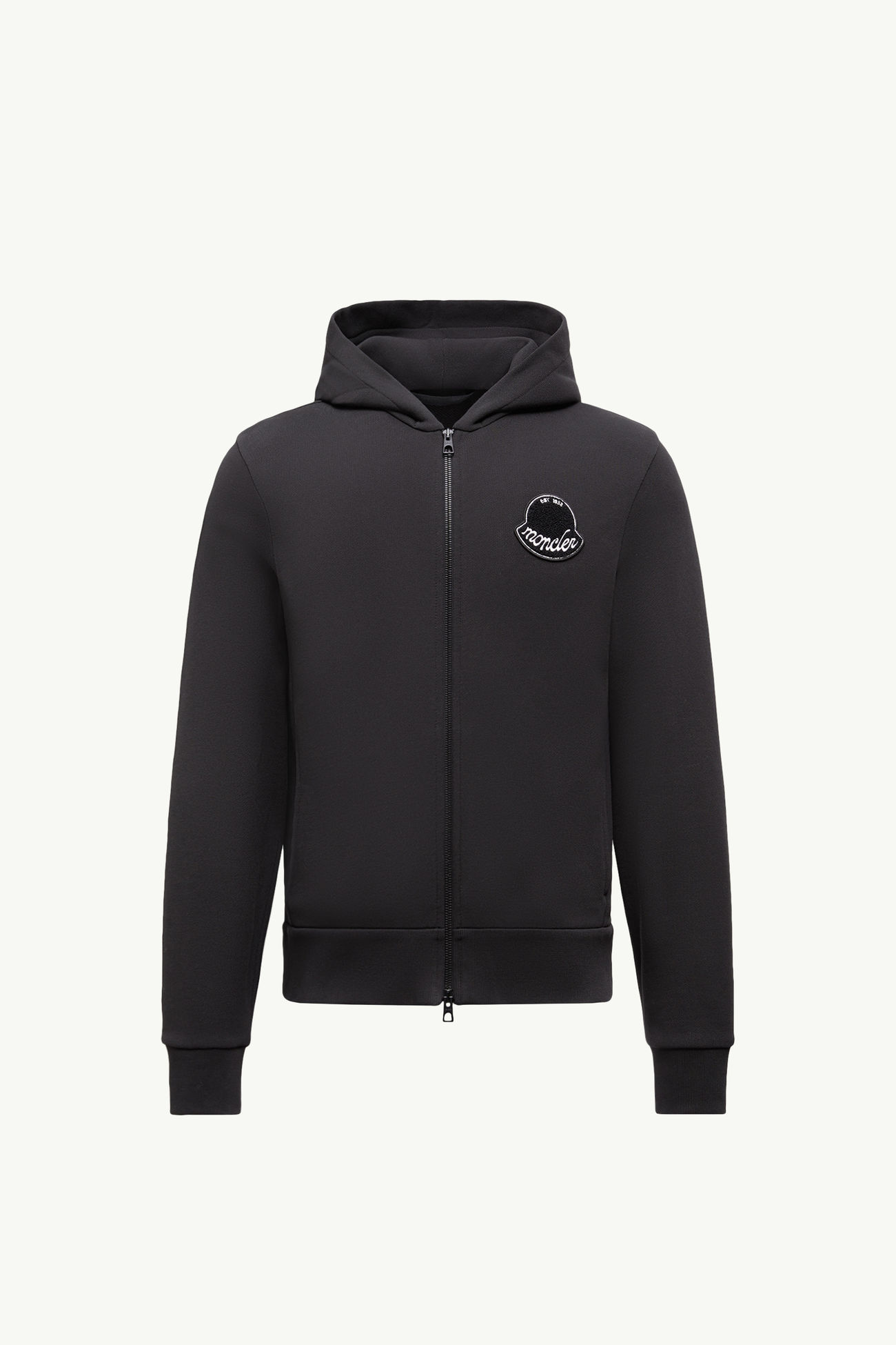 Logo Cotton Zip-Up Hoodie Men Black Moncler 2