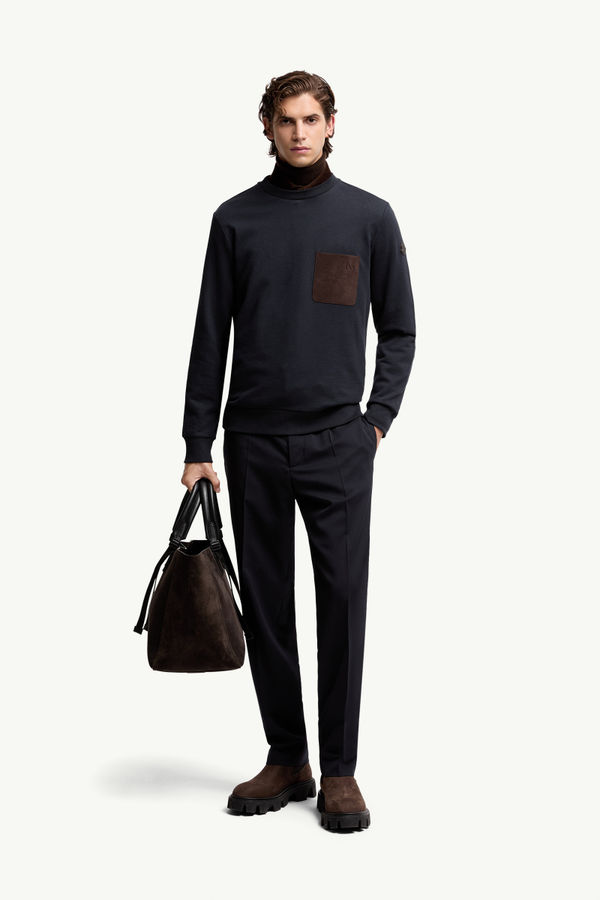 Cotton & Cashmere Sweatshirt with Pocket Men Navy Blue Moncler 0