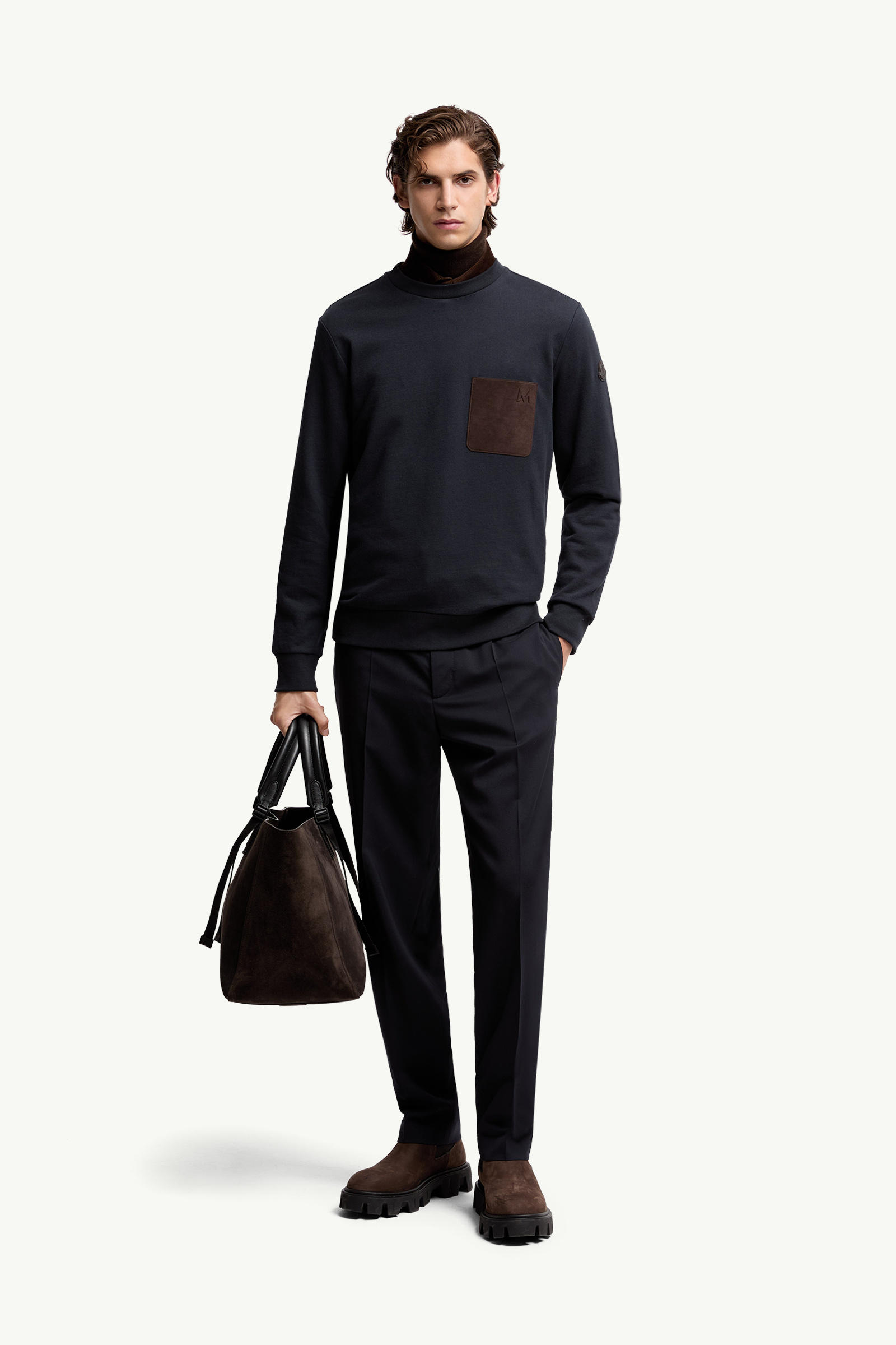 Cotton & Cashmere Sweatshirt with Pocket Men Navy Blue Moncler 0