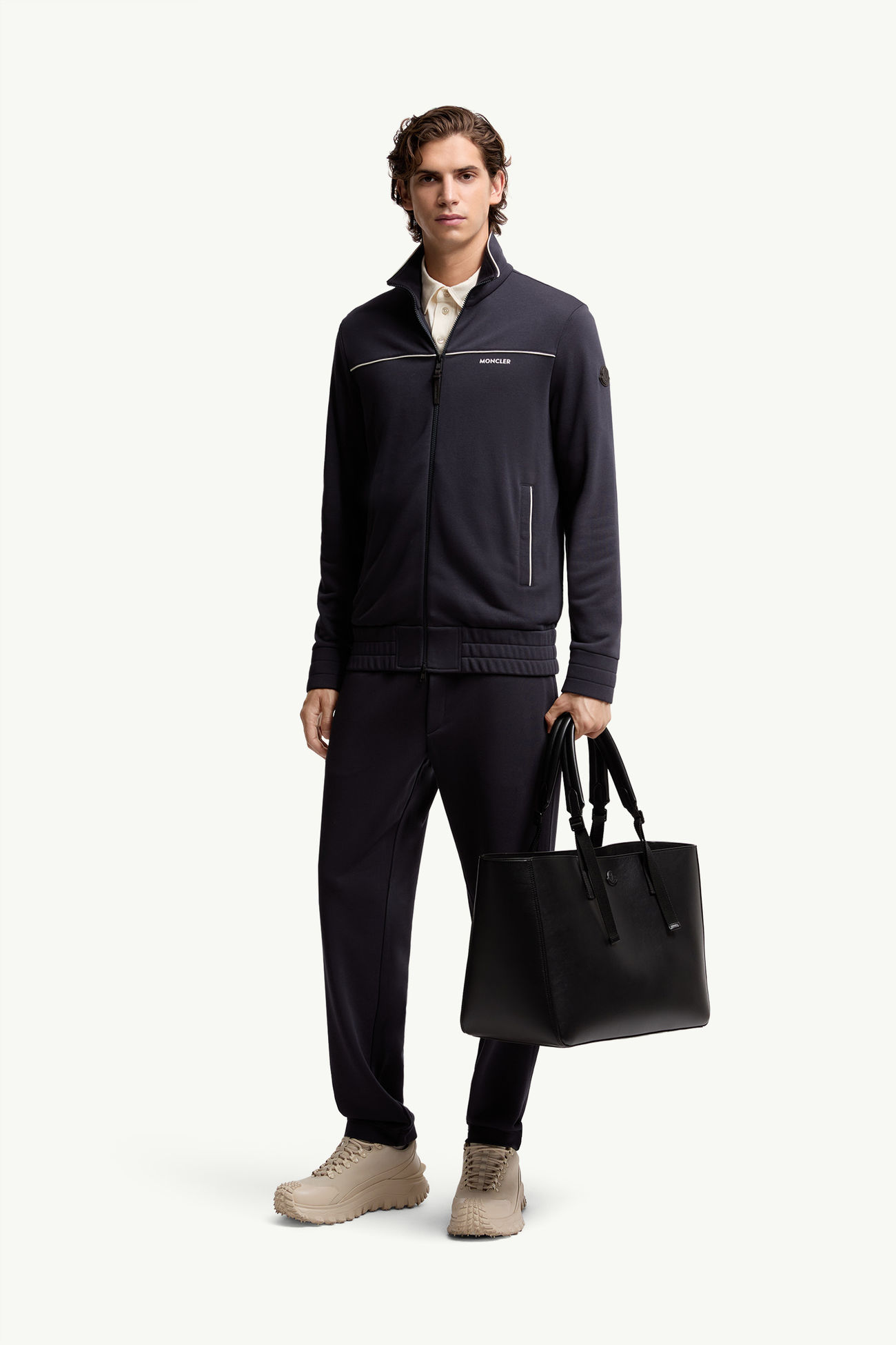 Cotton & Modal Fleece Zip-Up Sweatshirt Men Navy Blue Moncler 0