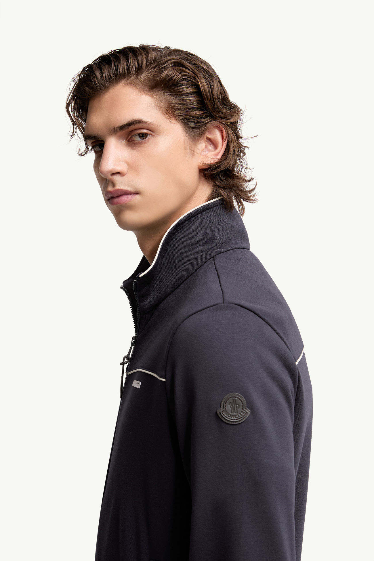 Cotton & Modal Fleece Zip-Up Sweatshirt メンズ ネイビーブルー Moncler 1