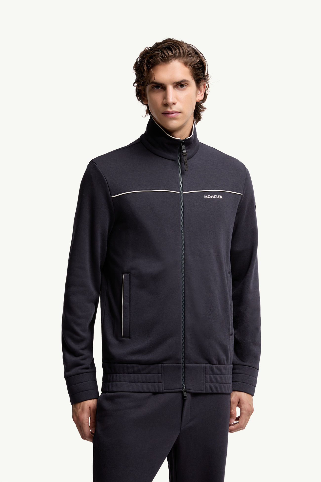Cotton & Modal Fleece Zip-Up Sweatshirt Men Navy Blue Moncler 3