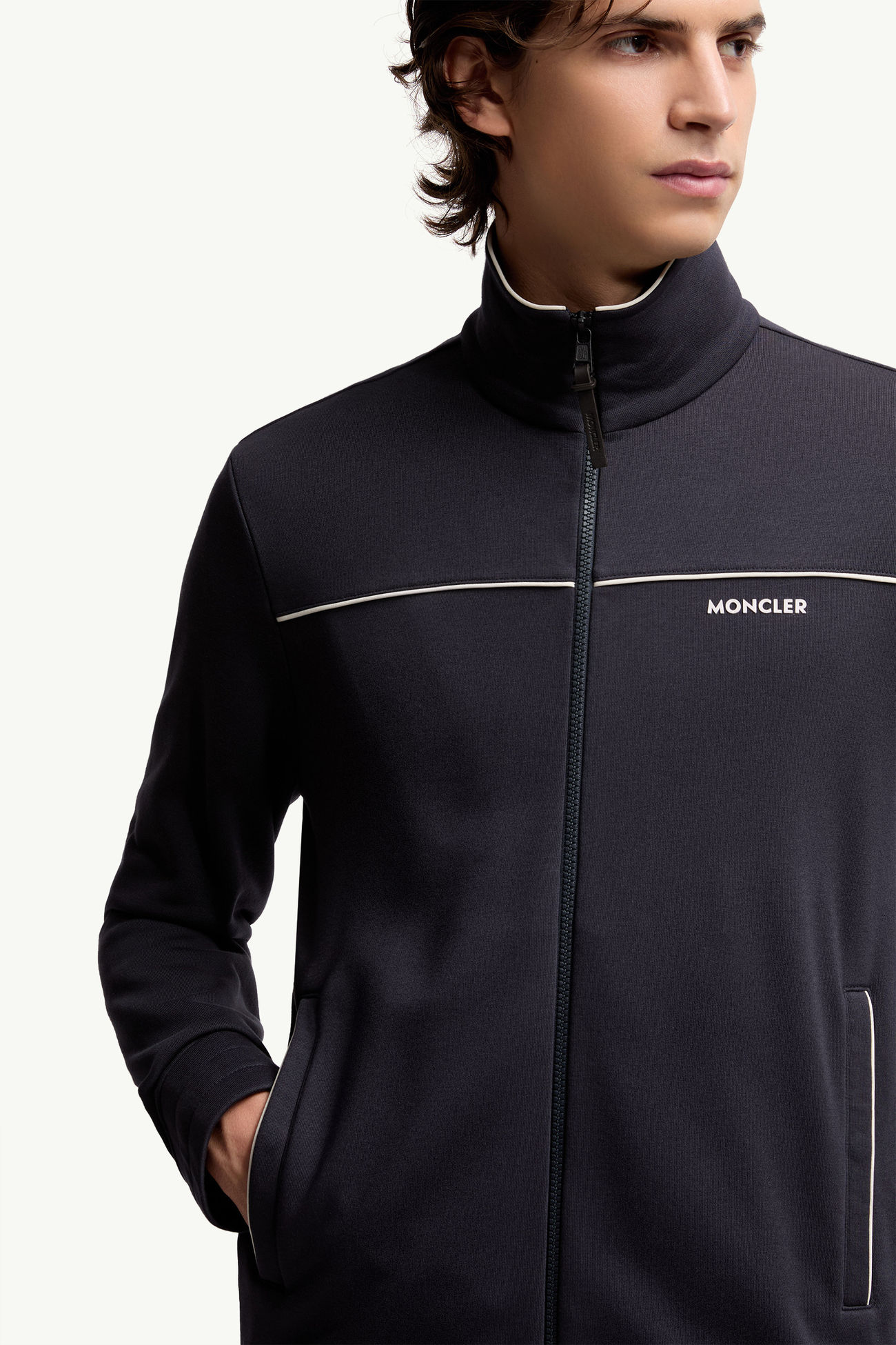 Cotton & Modal Fleece Zip-Up Sweatshirt メンズ ネイビーブルー Moncler 5