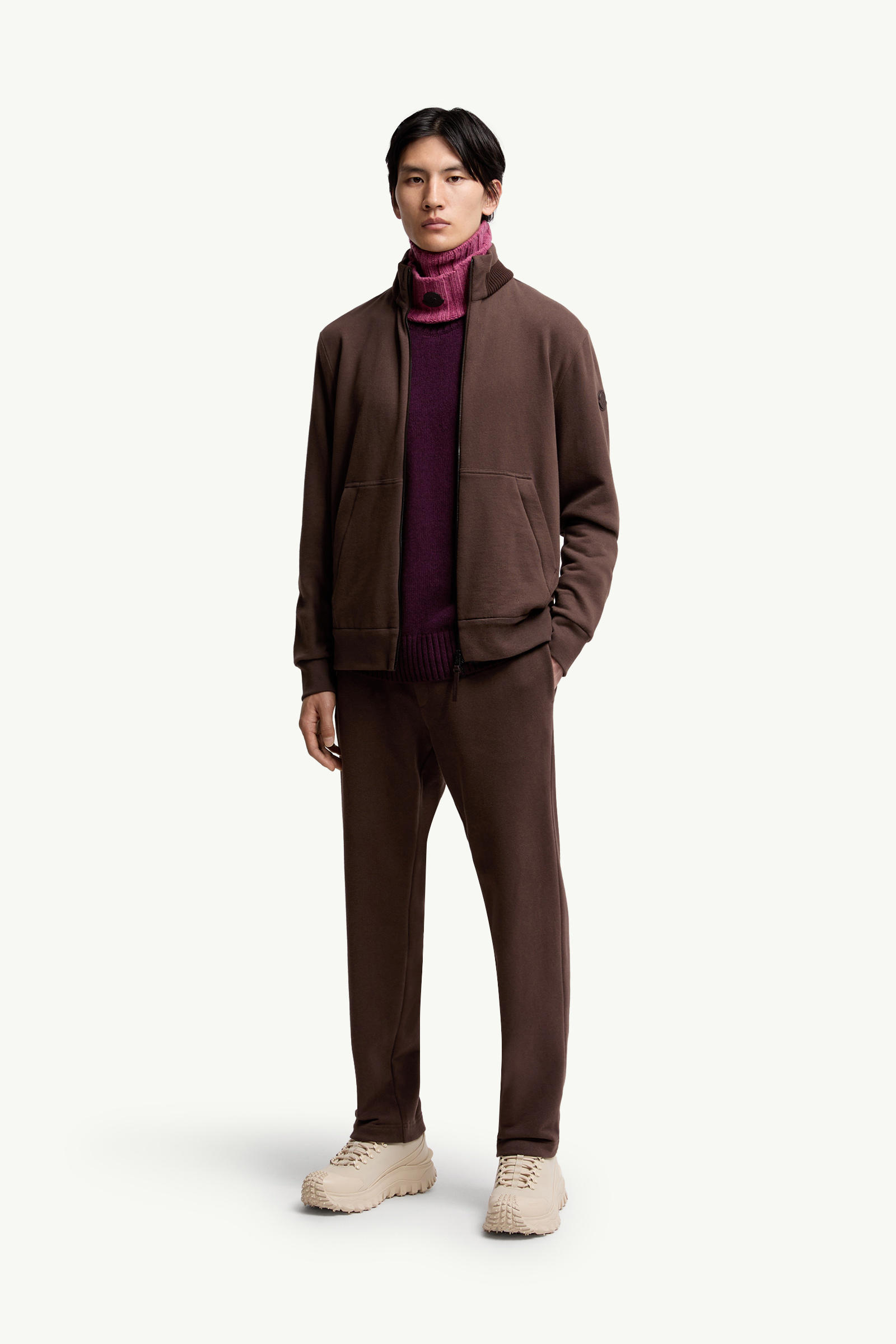 Felpa con zip in cotone e cashmere Uomo Grigio Talpa Moncler 0