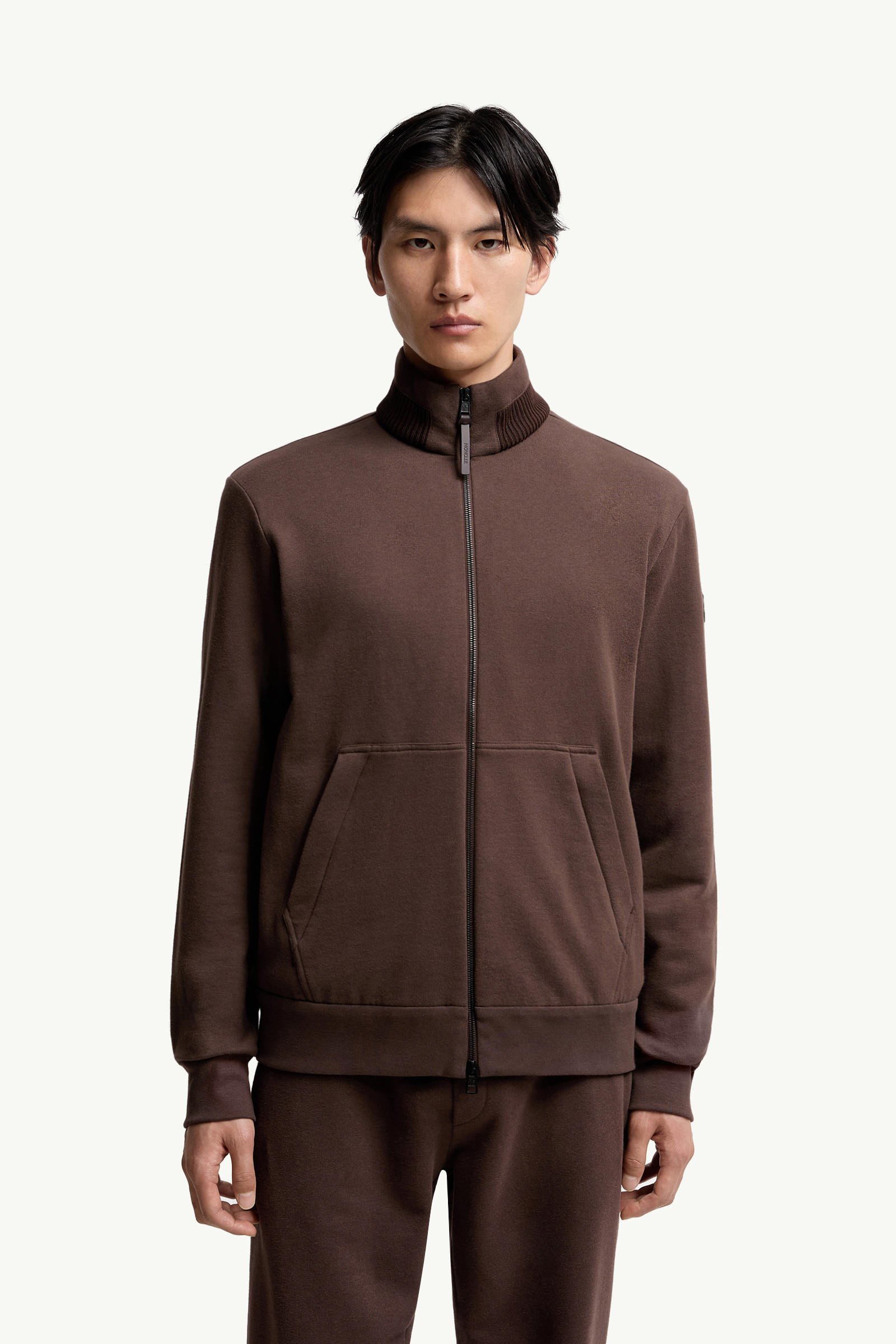 Cotton & Cashmere Zip-Up Sweatshirt Men Taupe Moncler 3